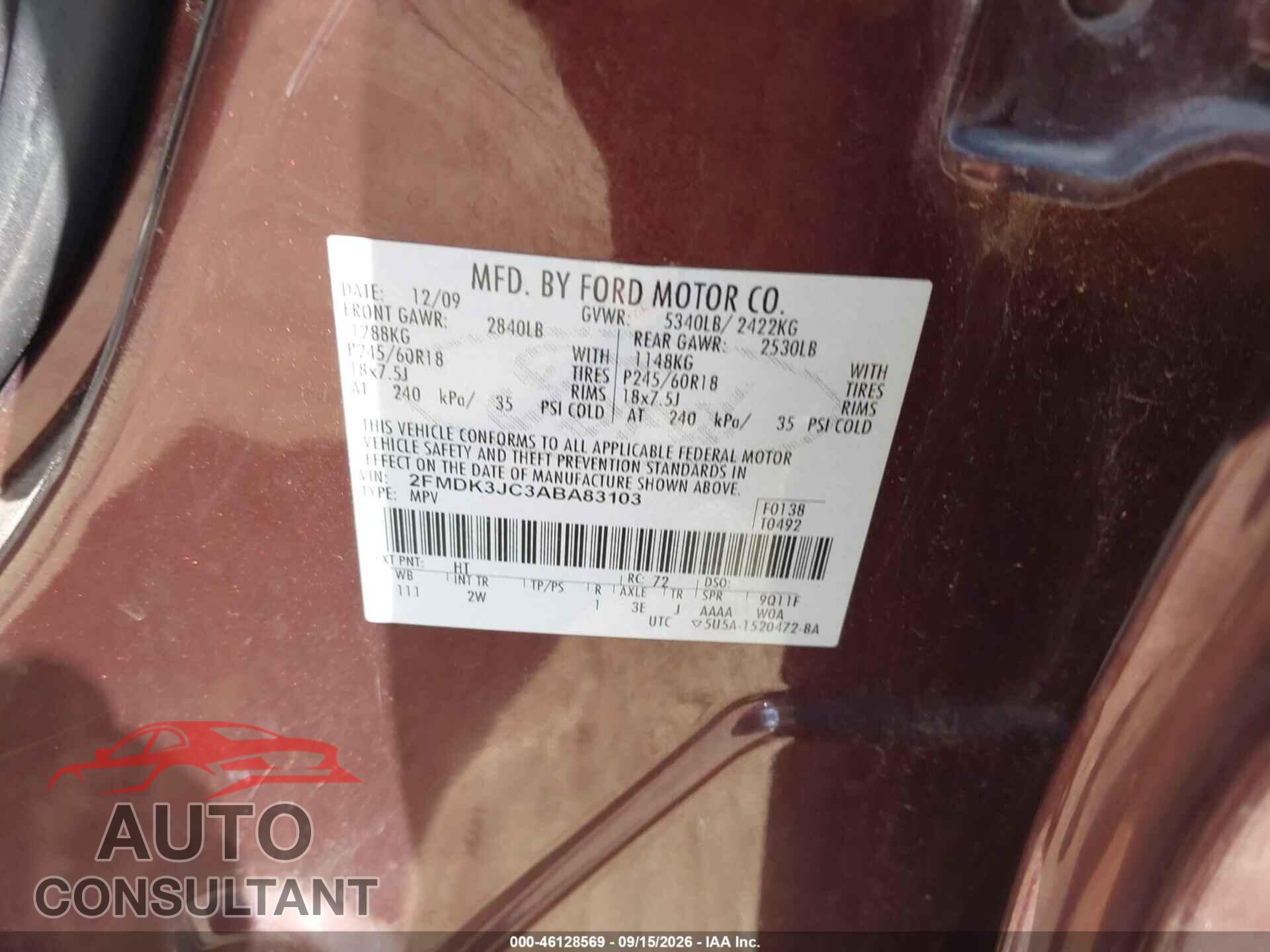 FORD EDGE 2010 - 2FMDK3JC3ABA83103