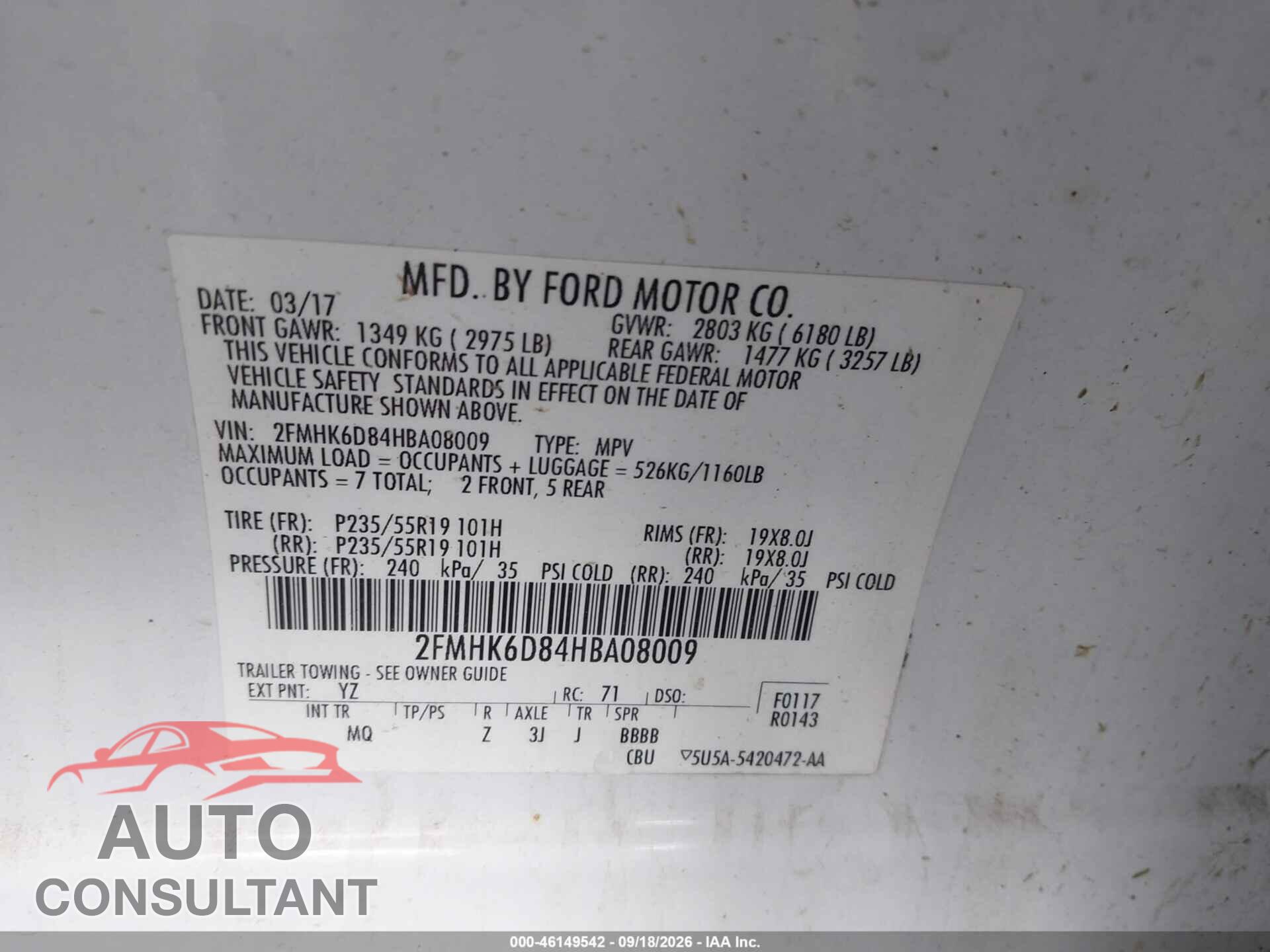 FORD FLEX 2017 - 2FMHK6D84HBA08009