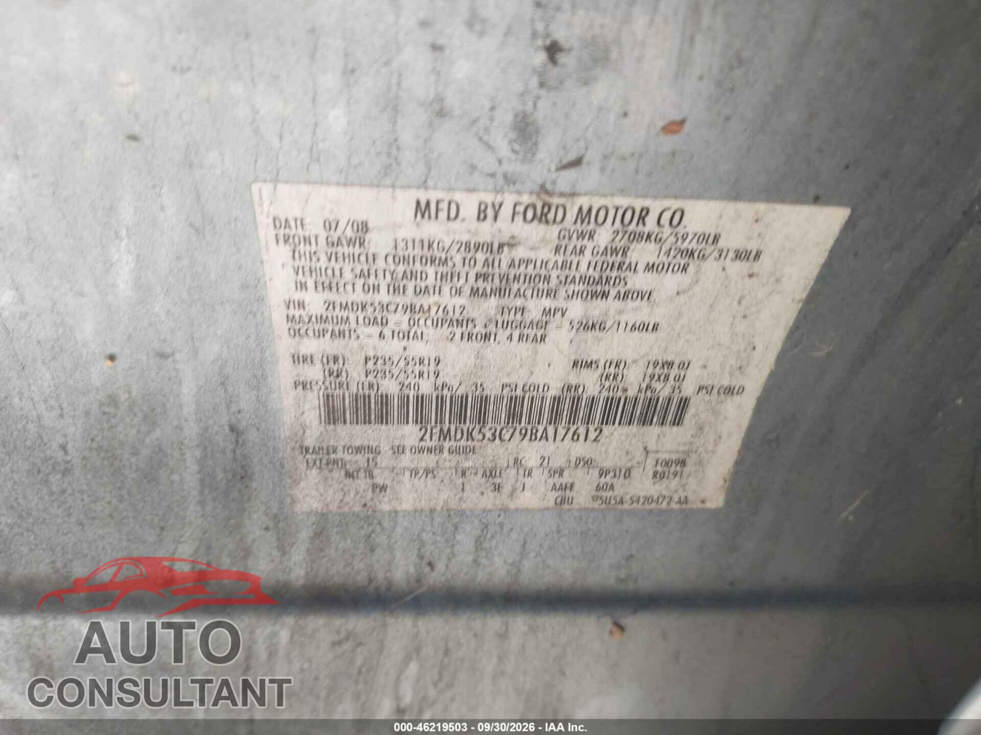 FORD FLEX 2009 - 2FMDK53C79BA17612