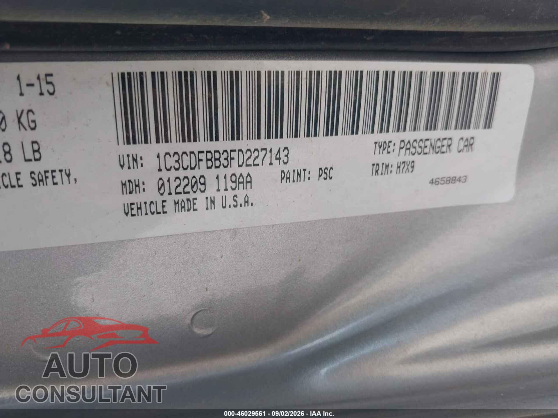DODGE DART 2015 - 1C3CDFBB3FD227143
