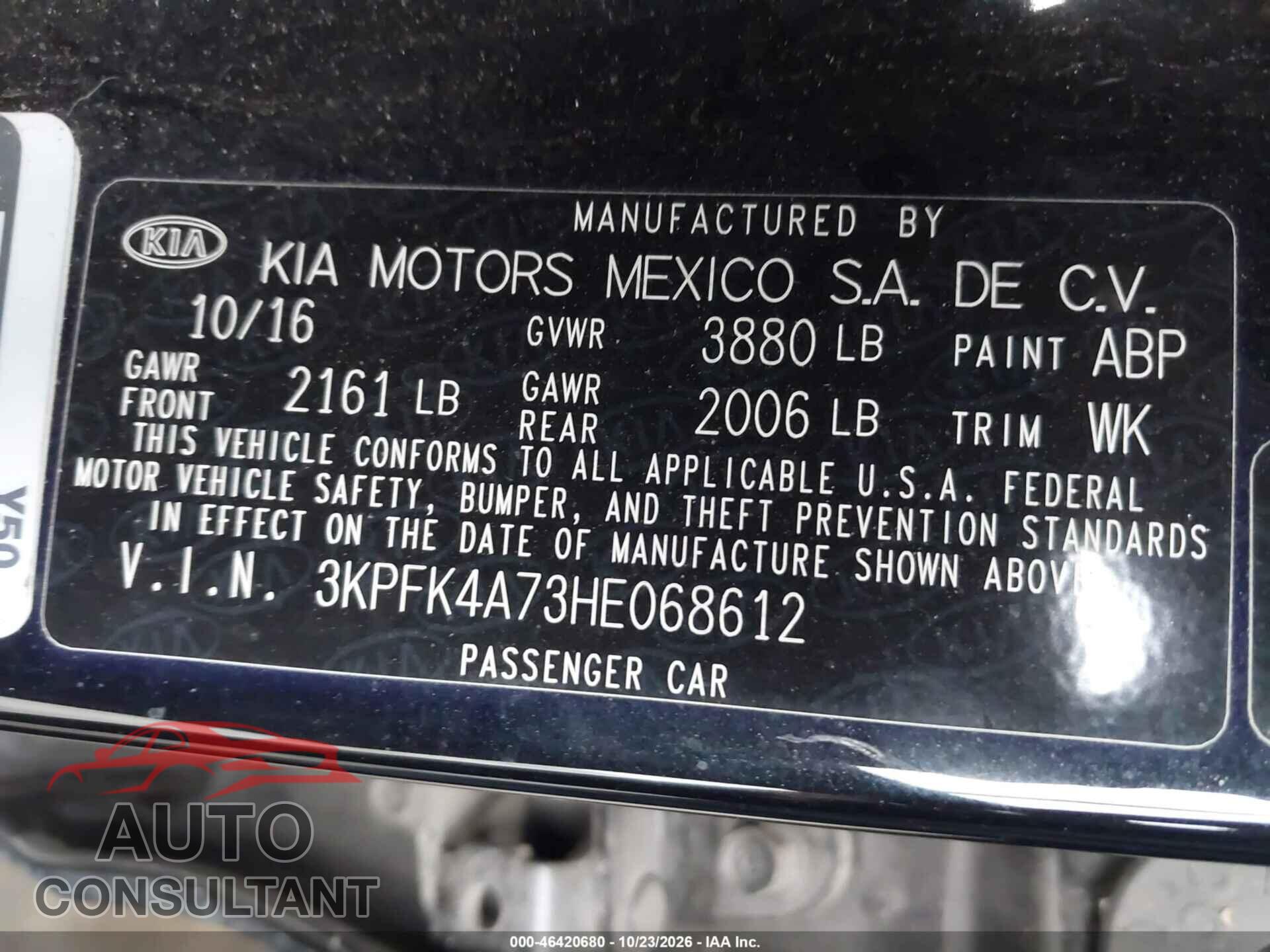 KIA FORTE 2017 - 3KPFK4A73HE068612