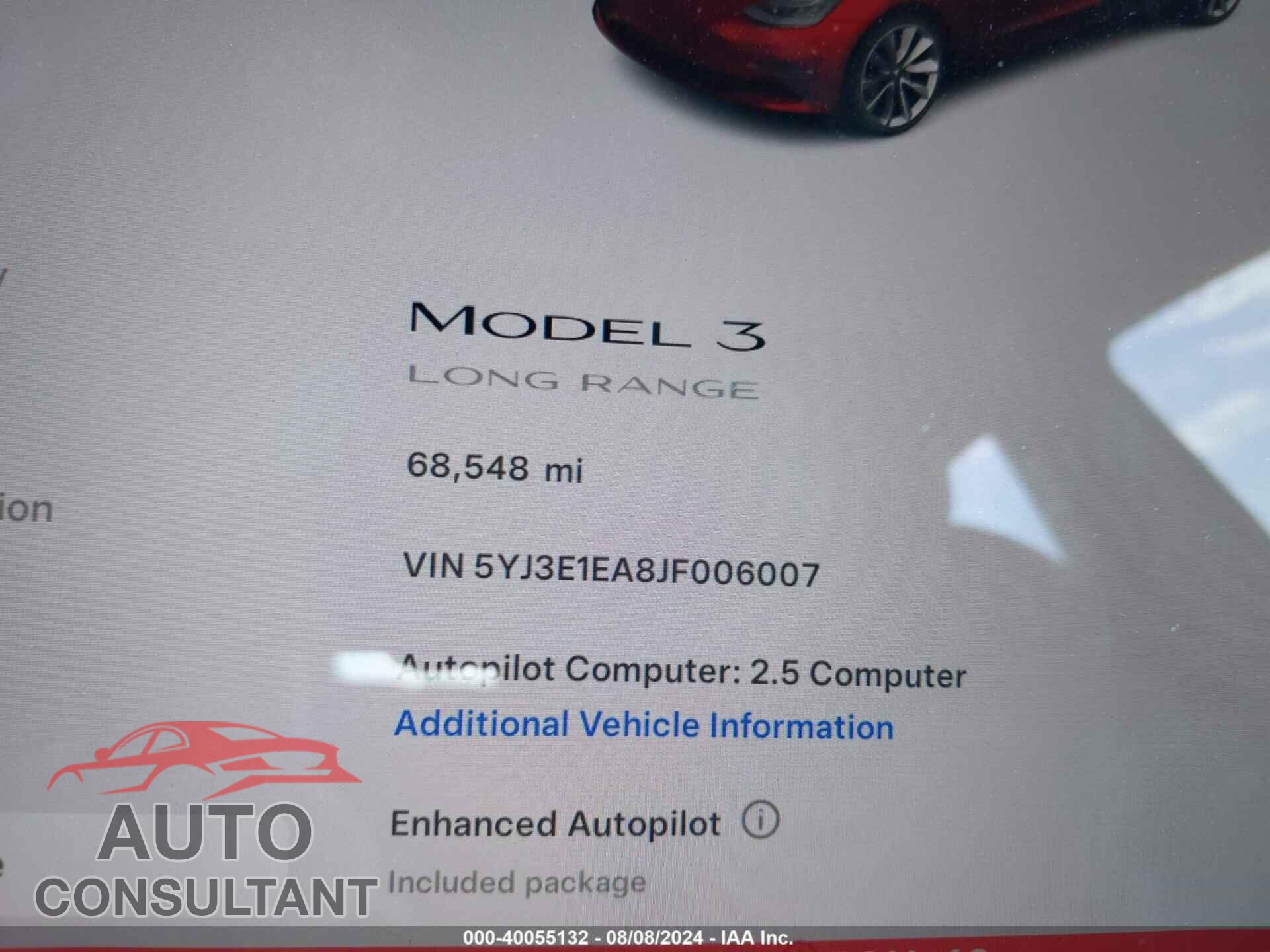 TESLA MODEL 3 2018 - 5YJ3E1EA8JF006007