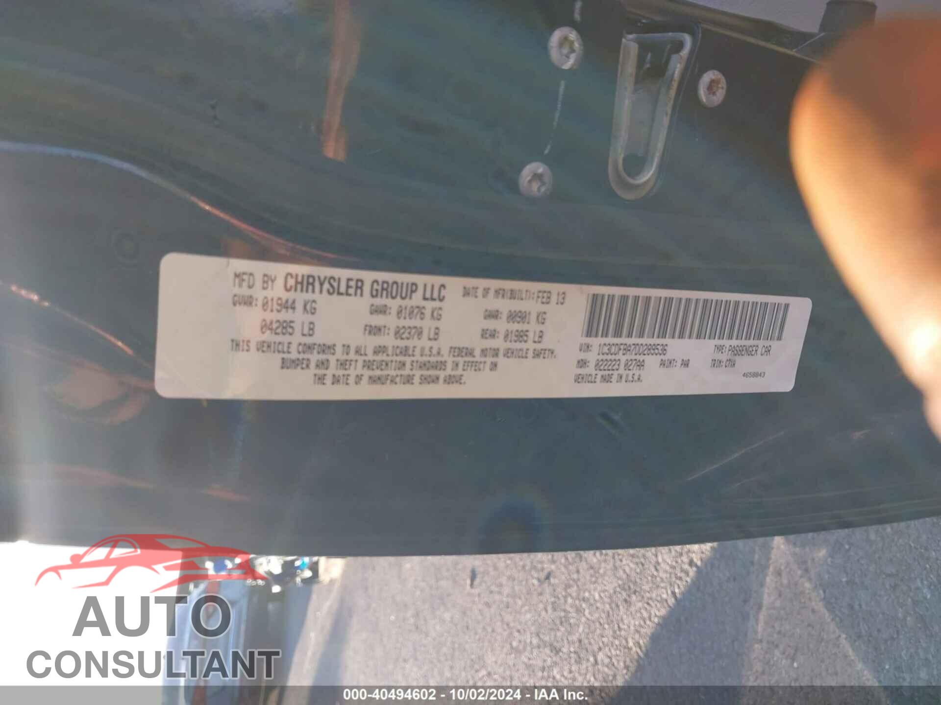 DODGE DART 2013 - 1C3CDFBA7DD289536