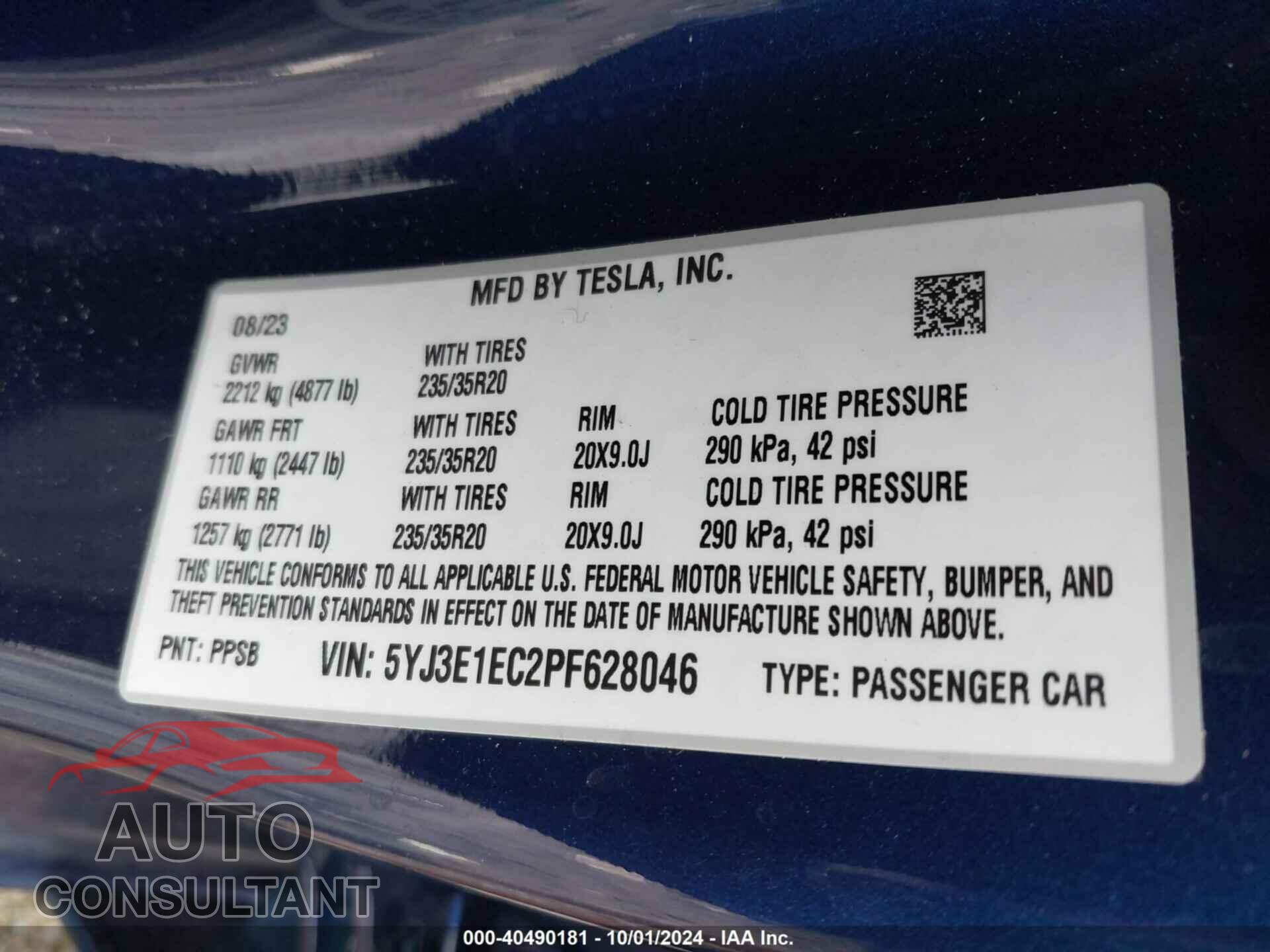 TESLA MODEL 3 2023 - 5YJ3E1EC2PF628046