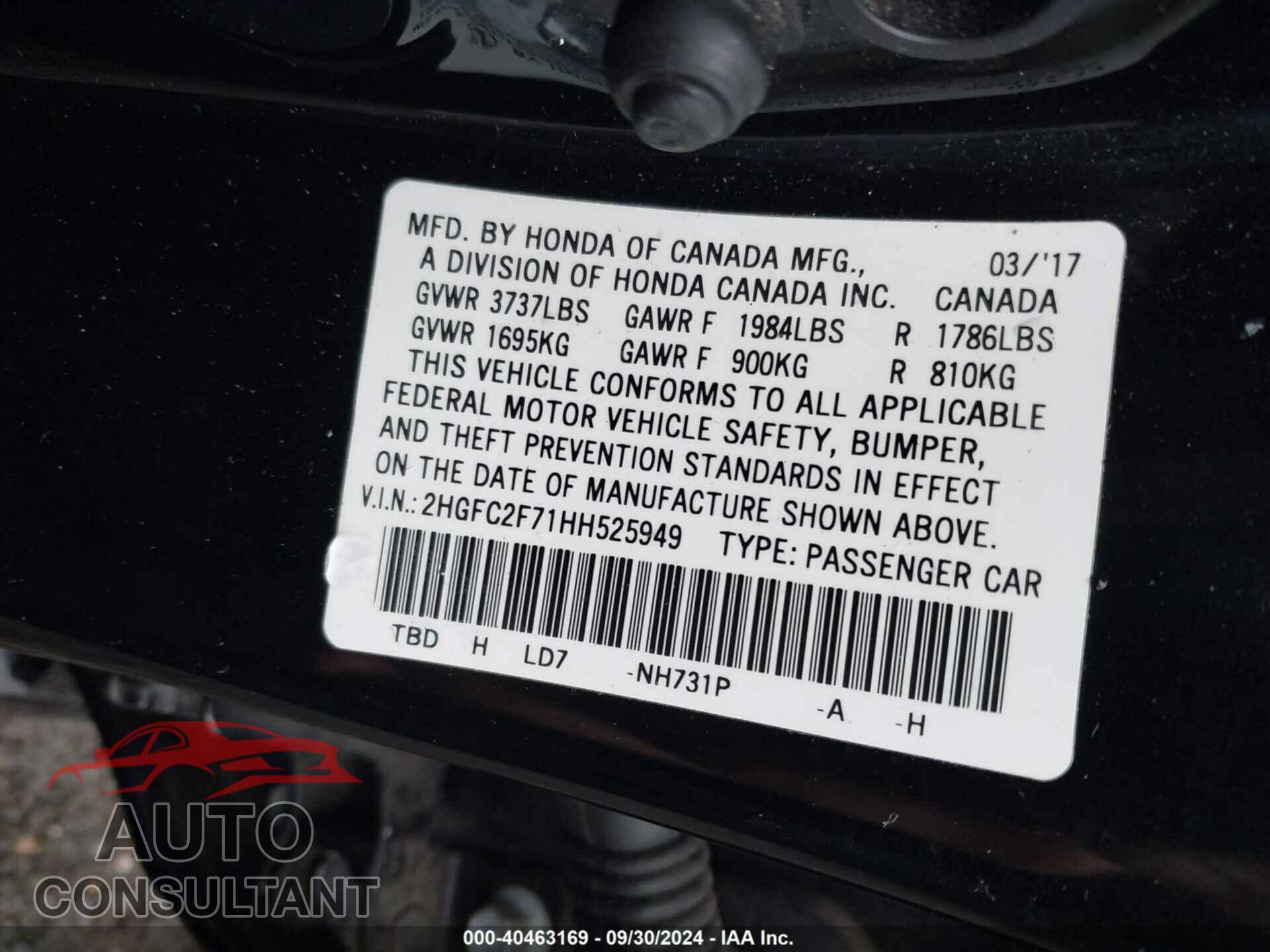HONDA CIVIC SEDAN 2017 - 2HGFC2F71HH525949