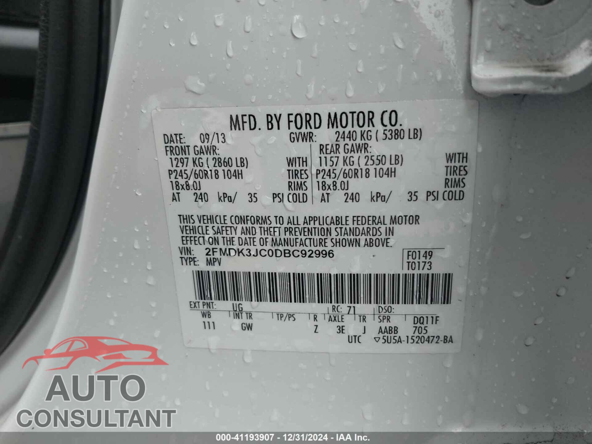 FORD EDGE 2013 - 2FMDK3JC0DBC92996