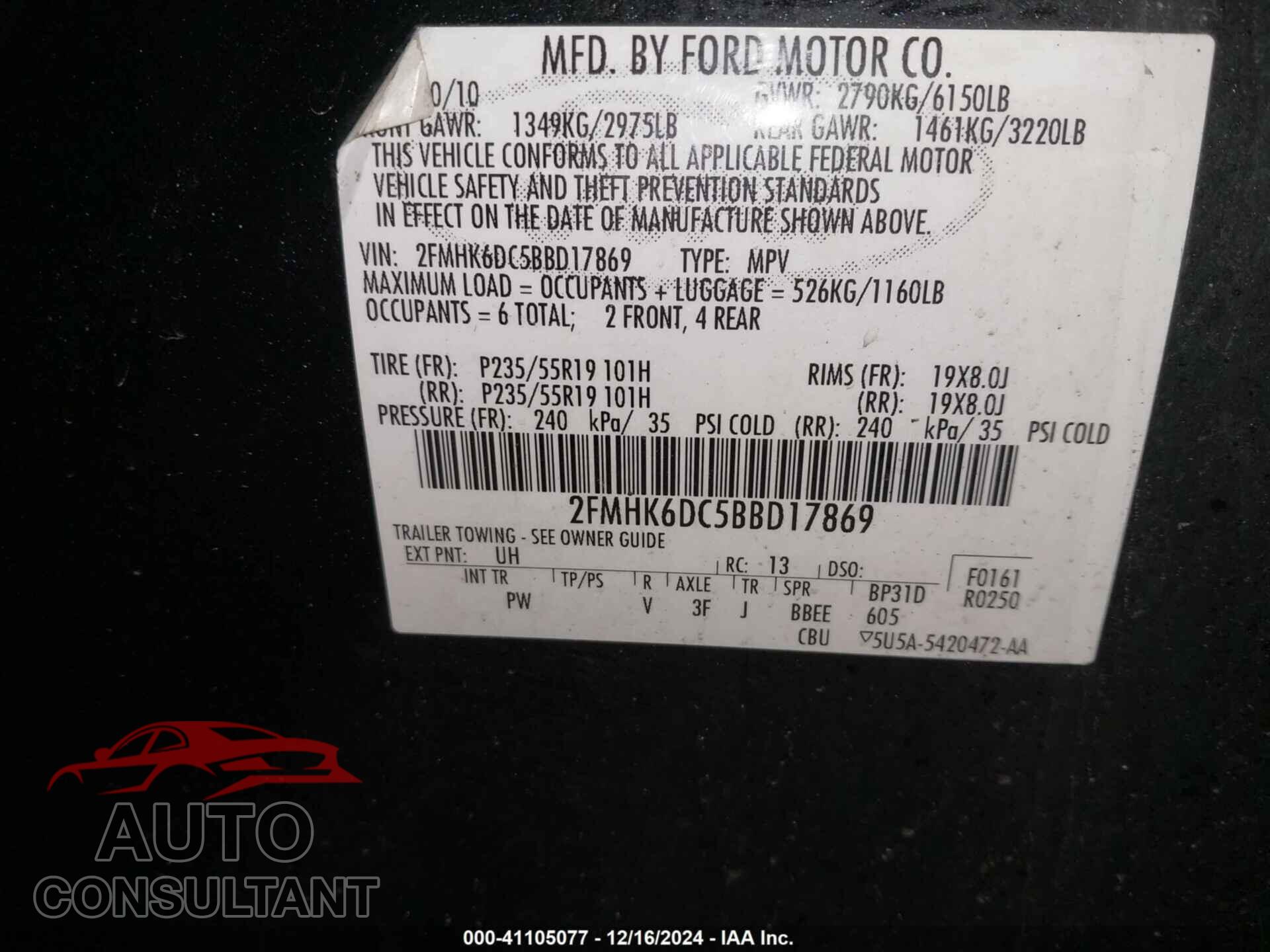 FORD FLEX 2011 - 2FMHK6DC5BBD17869