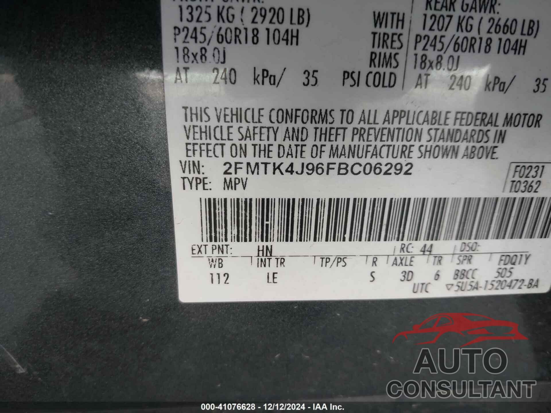 FORD EDGE 2015 - 2FMTK4J96FBC06292