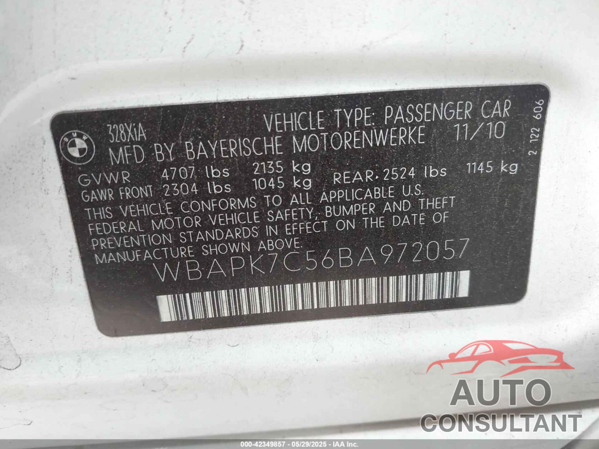 BMW 328I 2011 - WBAPK7C56BA972057