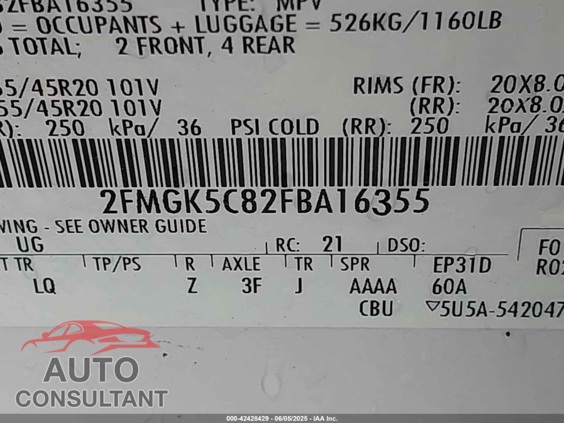 FORD FLEX 2015 - 2FMGK5C82FBA16355