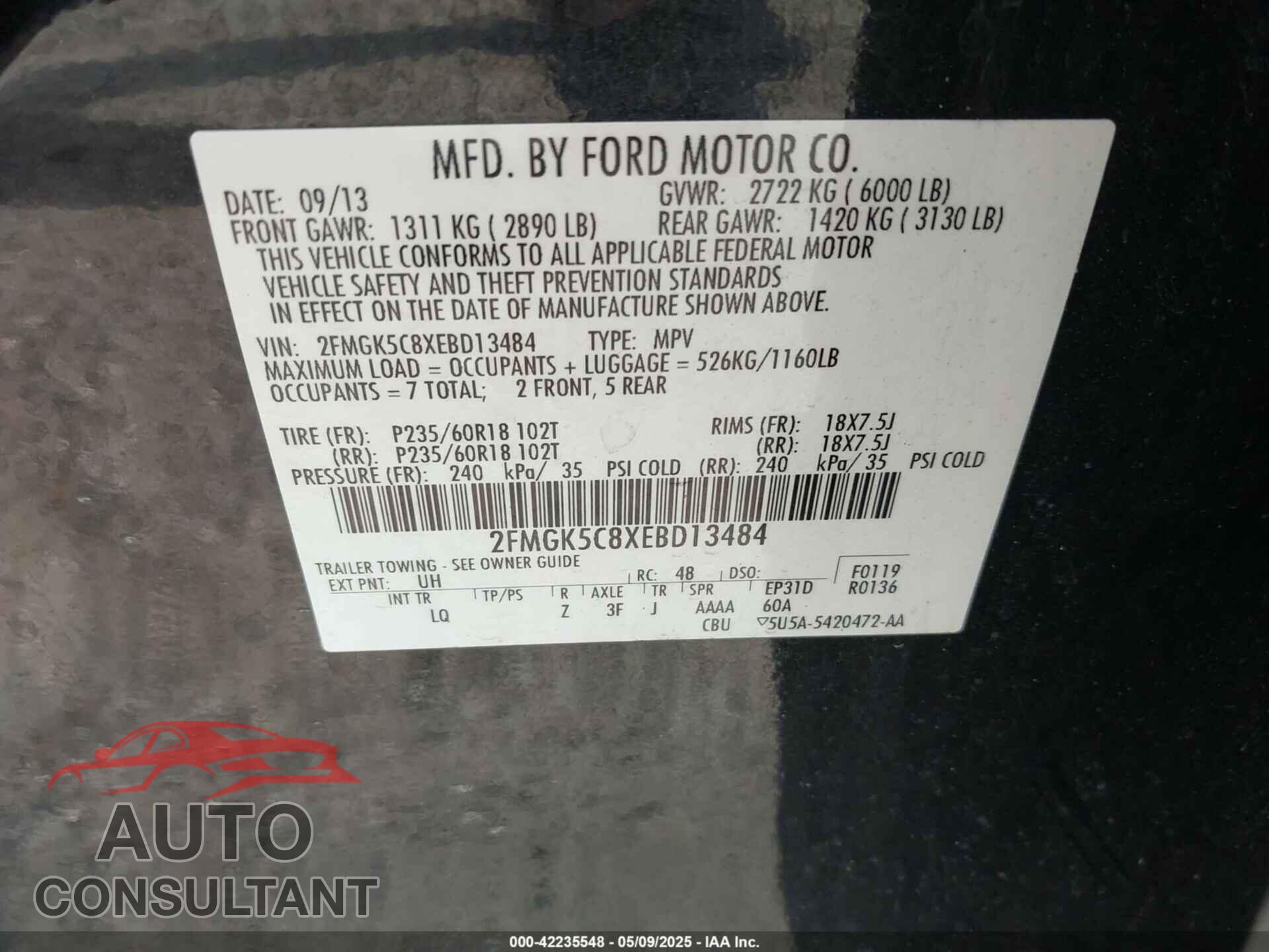FORD FLEX 2014 - 2FMGK5C8XEBD13484