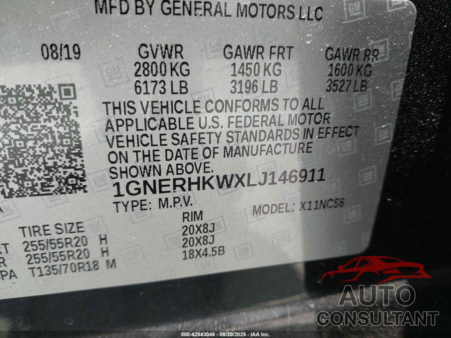 CHEVROLET TRAVERSE 2020 - 1GNERHKWXLJ146911