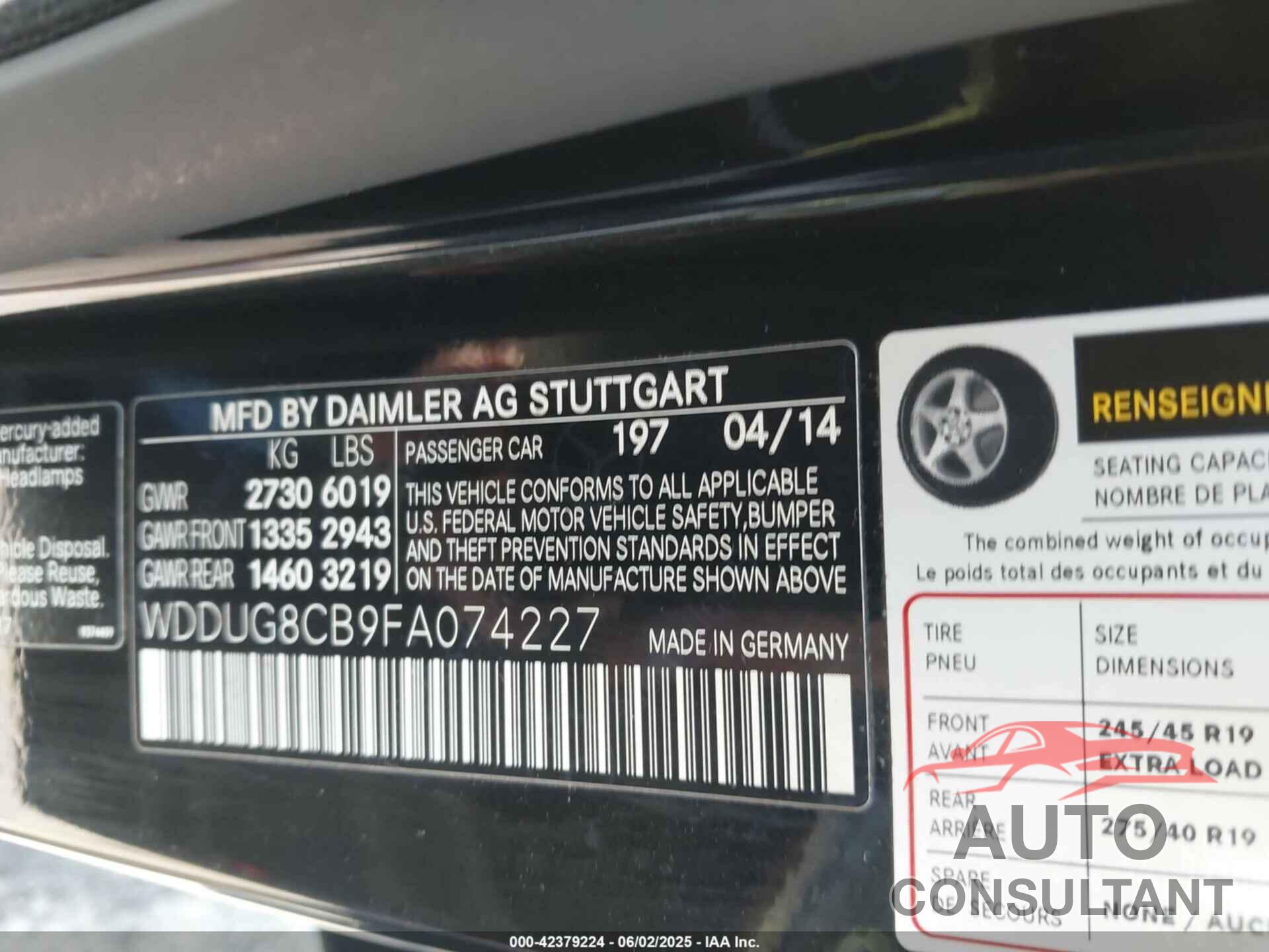 MERCEDES-BENZ S 550 2015 - WDDUG8CB9FA074227