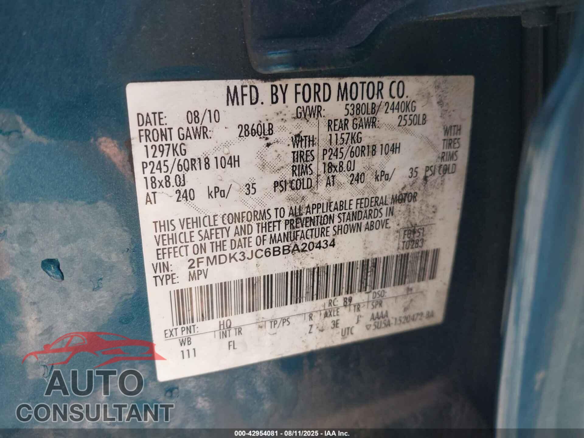 FORD EDGE 2011 - 2FMDK3JC6BBA20434