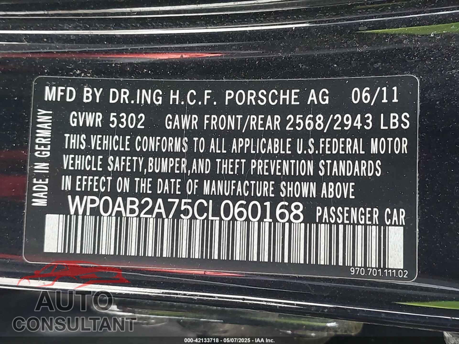 PORSCHE PANAMERA 2012 - WP0AB2A75CL060168
