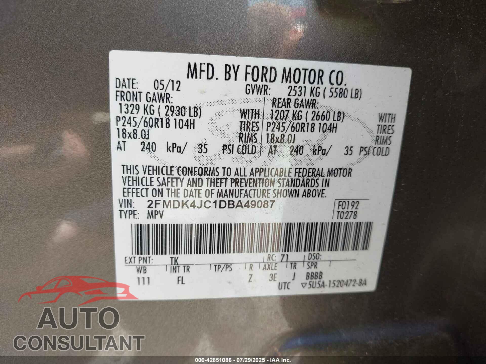 FORD EDGE 2013 - 2FMDK4JC1DBA49087