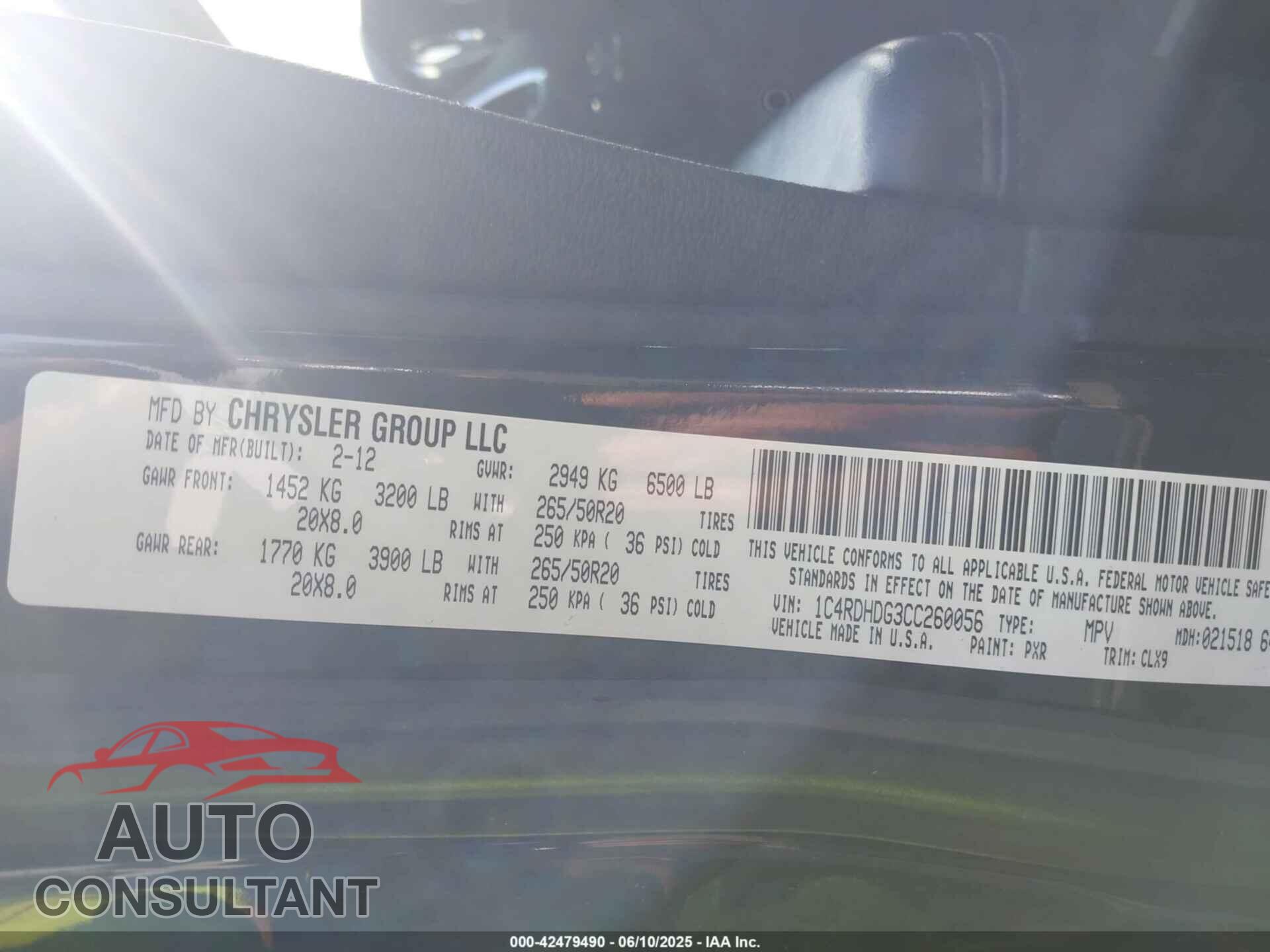 DODGE DURANGO 2012 - 1C4RDHDG3CC260056