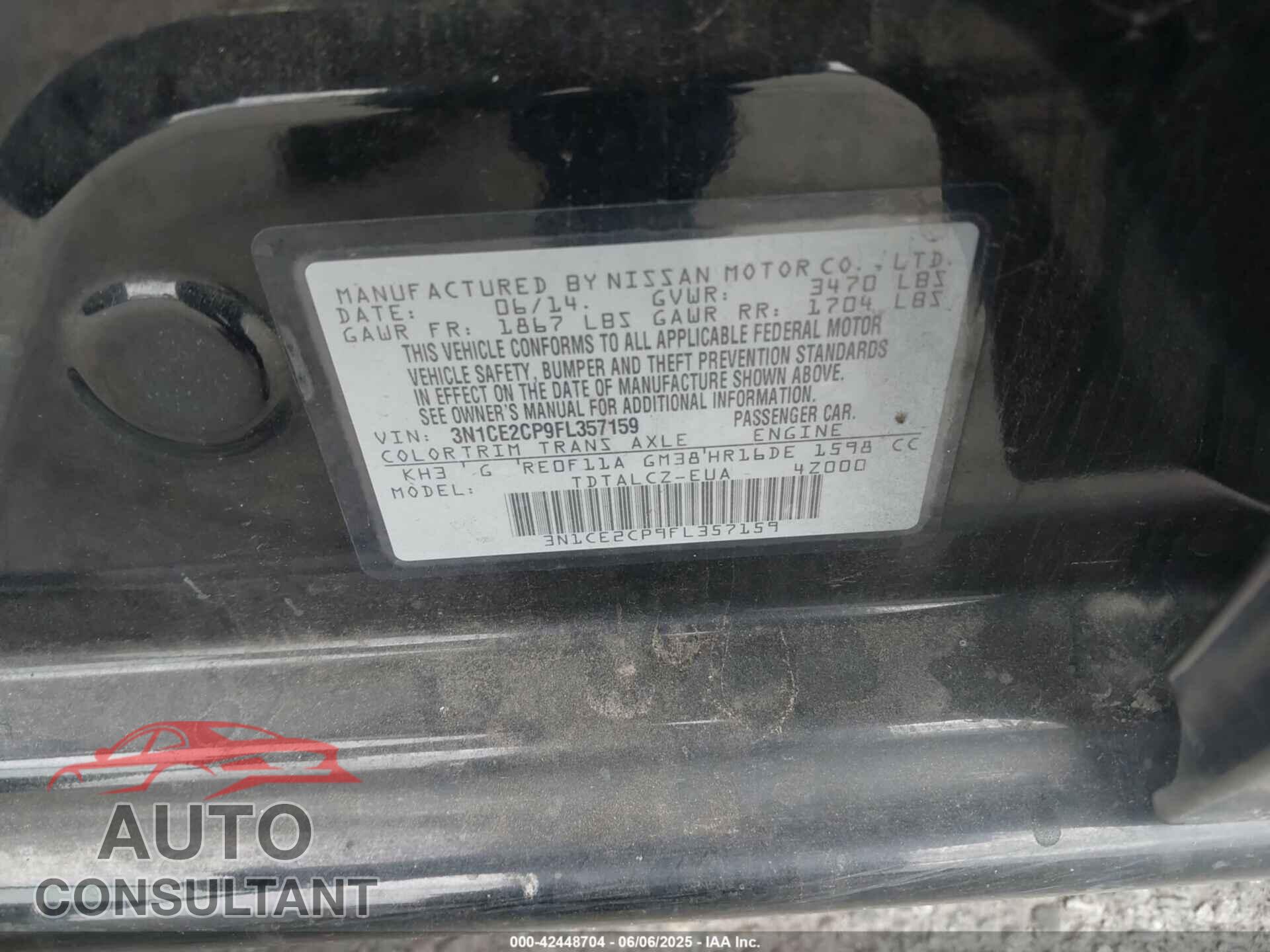 NISSAN VERSA NOTE 2015 - 3N1CE2CP9FL357159
