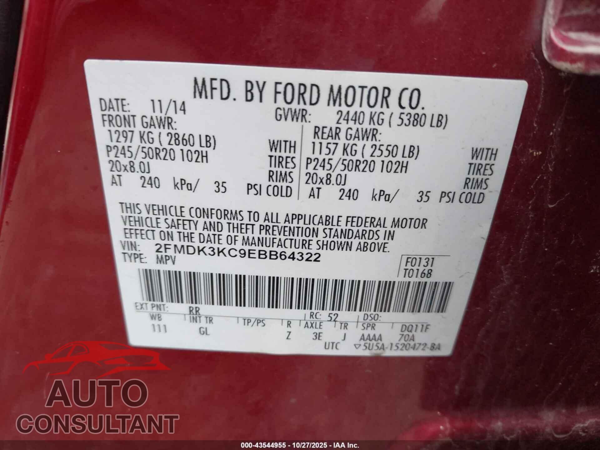 FORD EDGE 2014 - 2FMDK3KC9EBB64322