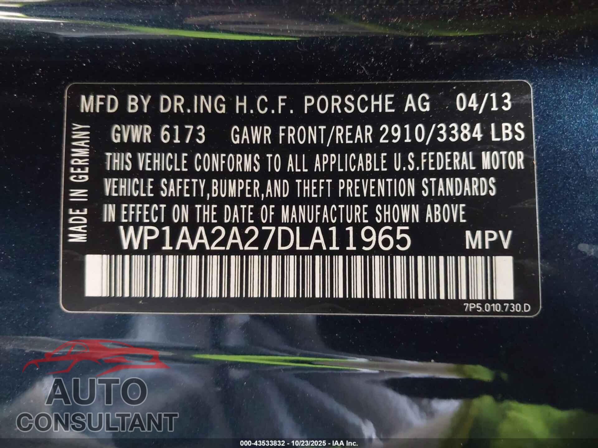 PORSCHE CAYENNE 2013 - WP1AA2A27DLA11965