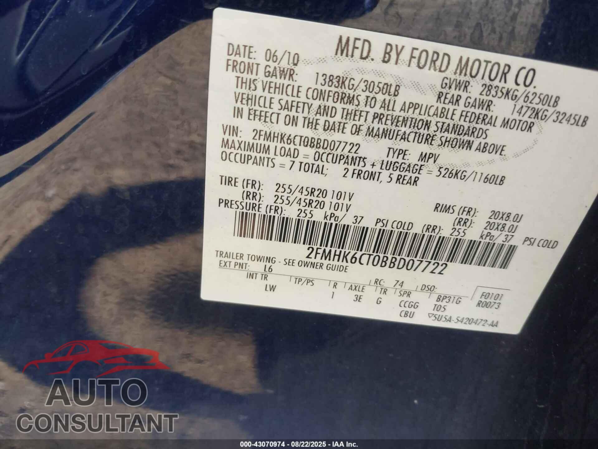 FORD FLEX 2011 - 2FMHK6CT0BBD07722