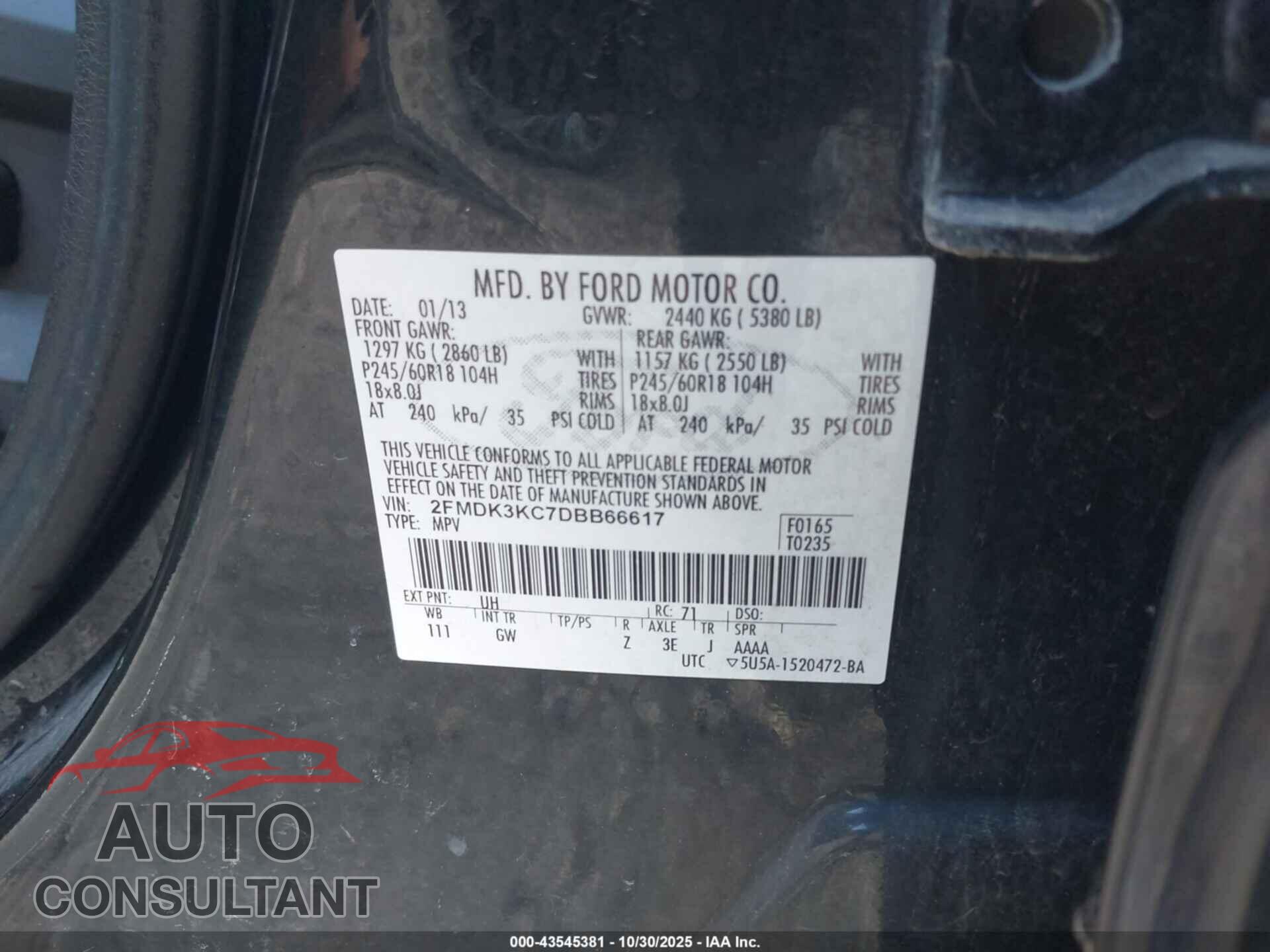 FORD EDGE 2013 - 2FMDK3KC7DBB66617