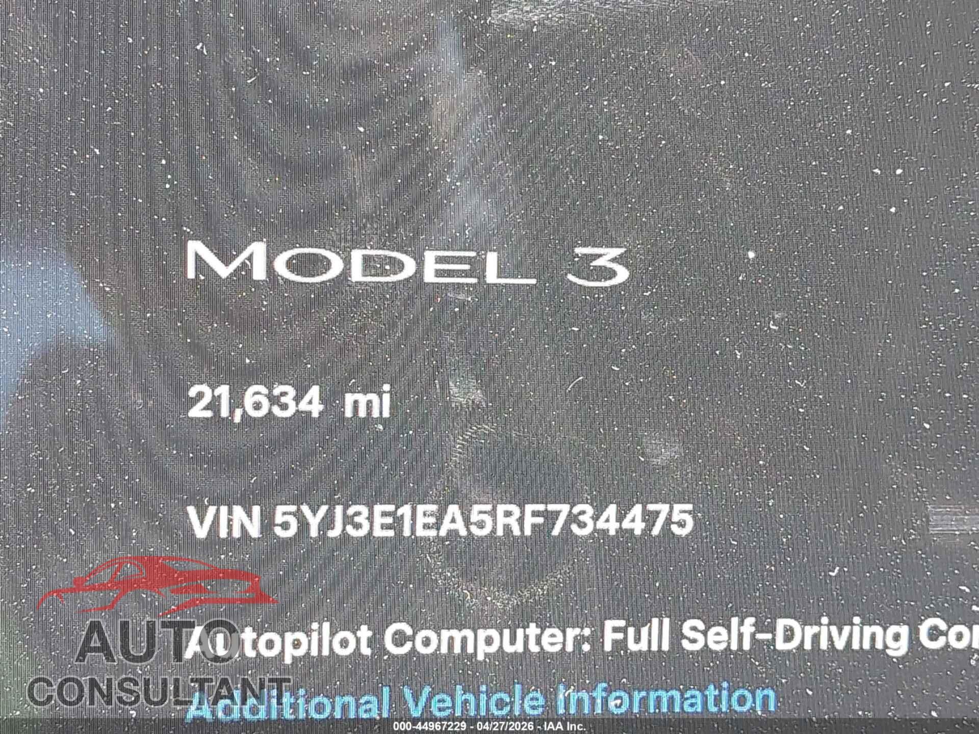 TESLA MODEL 3 2024 - 5YJ3E1EA5RF734475