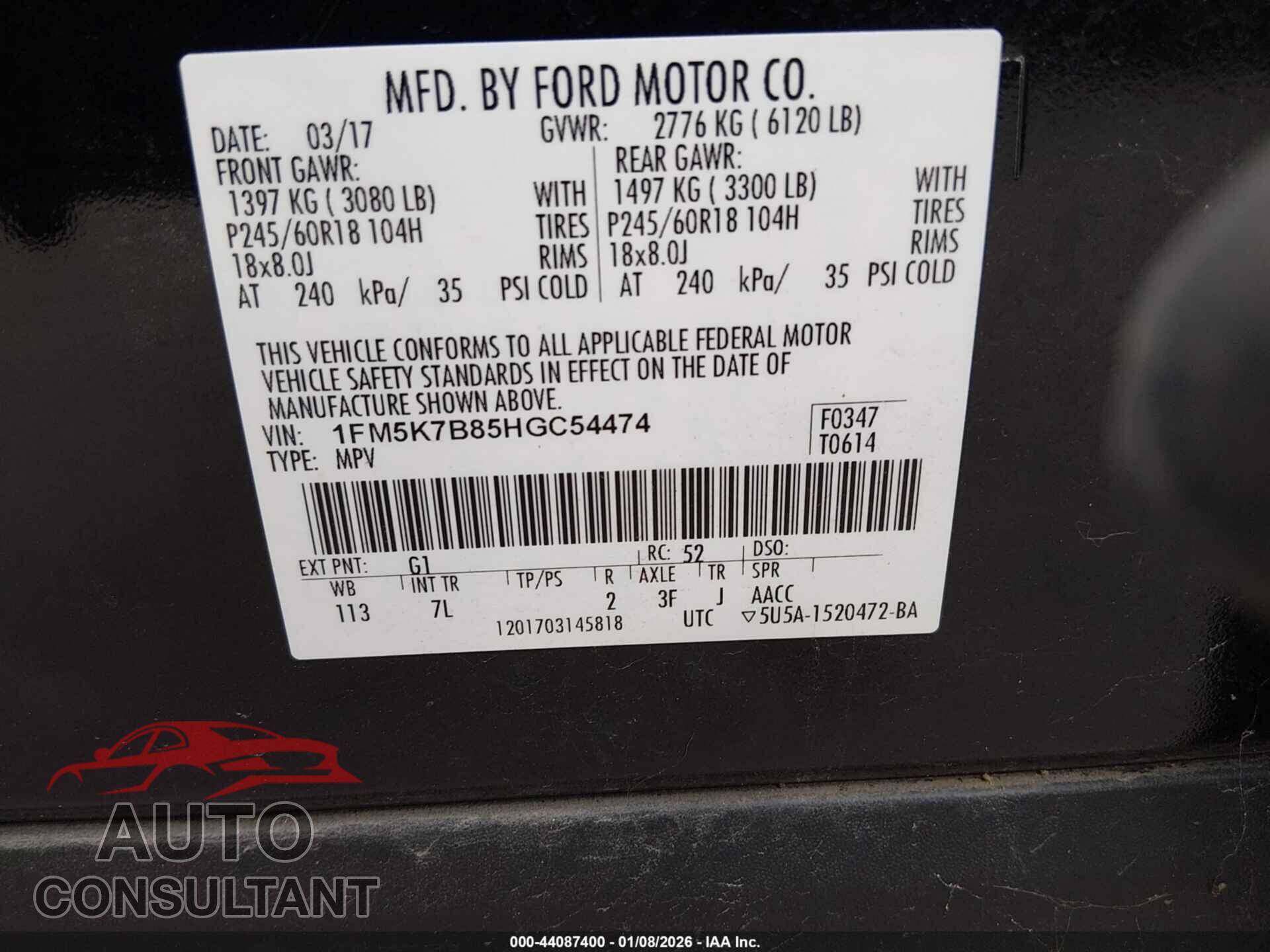 FORD EXPLORER 2017 - 1FM5K7B85HGC54474