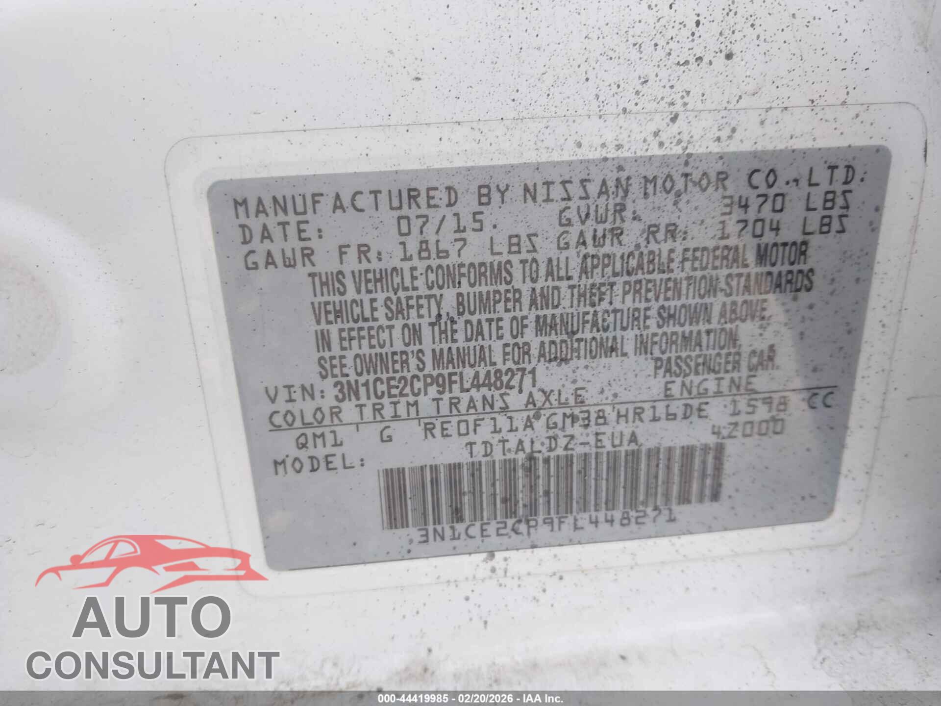 NISSAN VERSA NOTE 2015 - 3N1CE2CP9FL448271