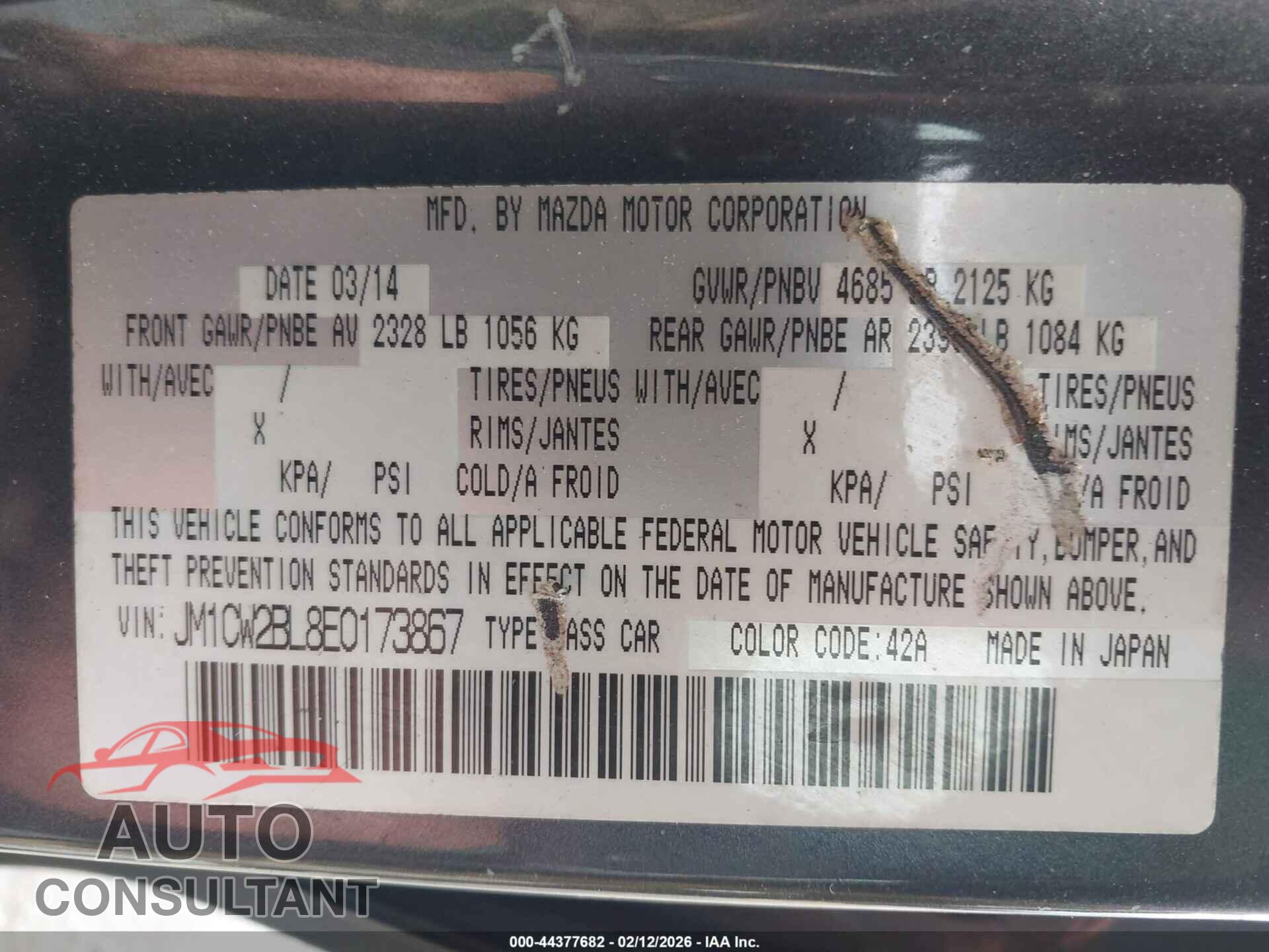 MAZDA MAZDA5 2014 - JM1CW2BL8E0173867