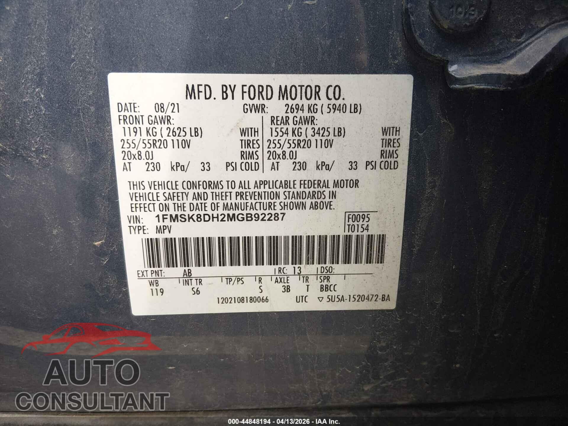 FORD EXPLORER 2021 - 1FMSK8DH2MGB92287