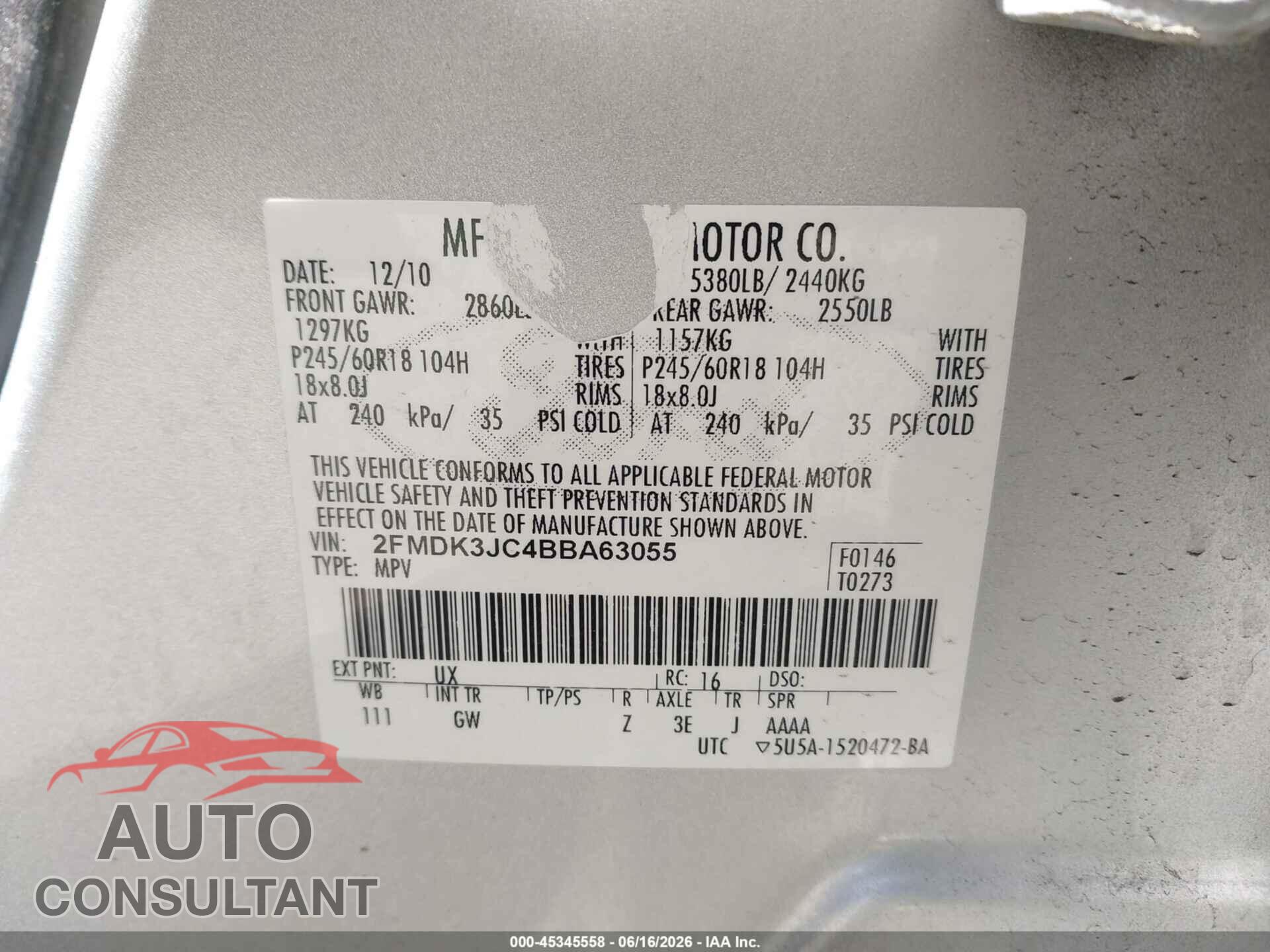 FORD EDGE 2011 - 2FMDK3JC4BBA63055