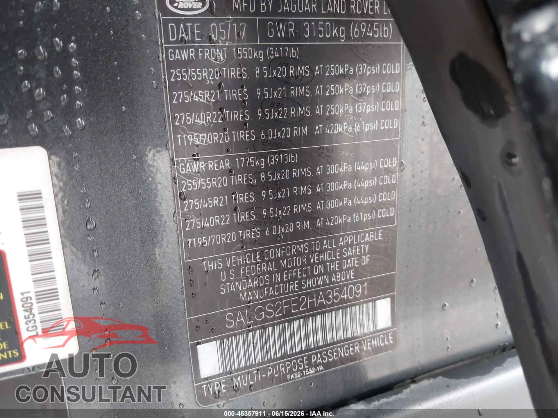 LAND ROVER RANGE ROVER 2017 - SALGS2FE2HA354091