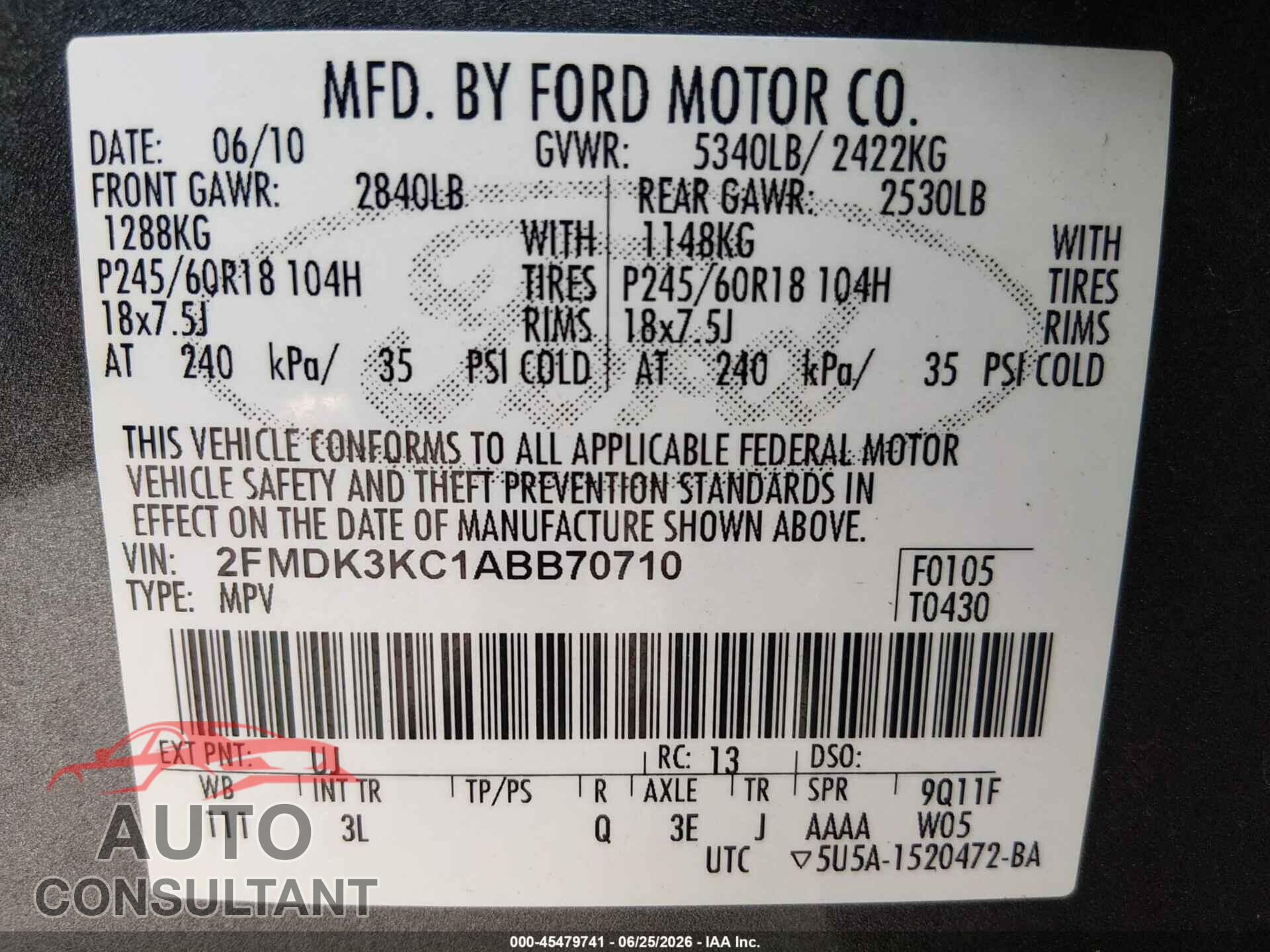 FORD EDGE 2010 - 2FMDK3KC1ABB70710