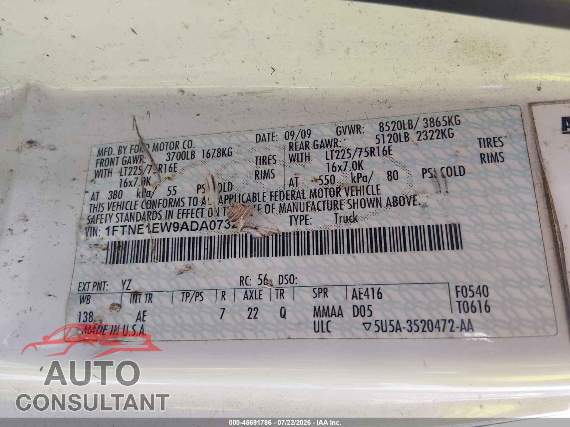 FORD E-150 2010 - 1FTNE1EW9ADA07324