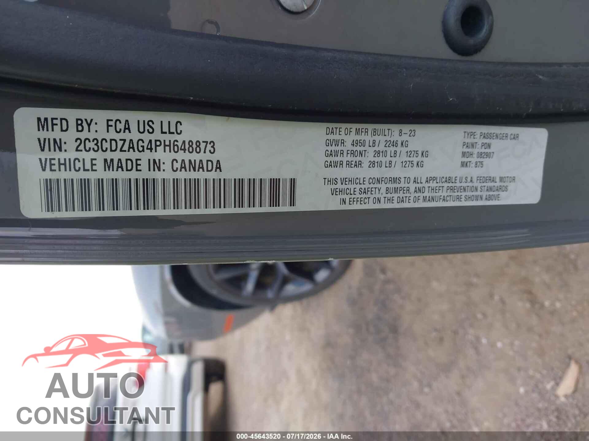 DODGE CHALLENGER 2023 - 2C3CDZAG4PH648873