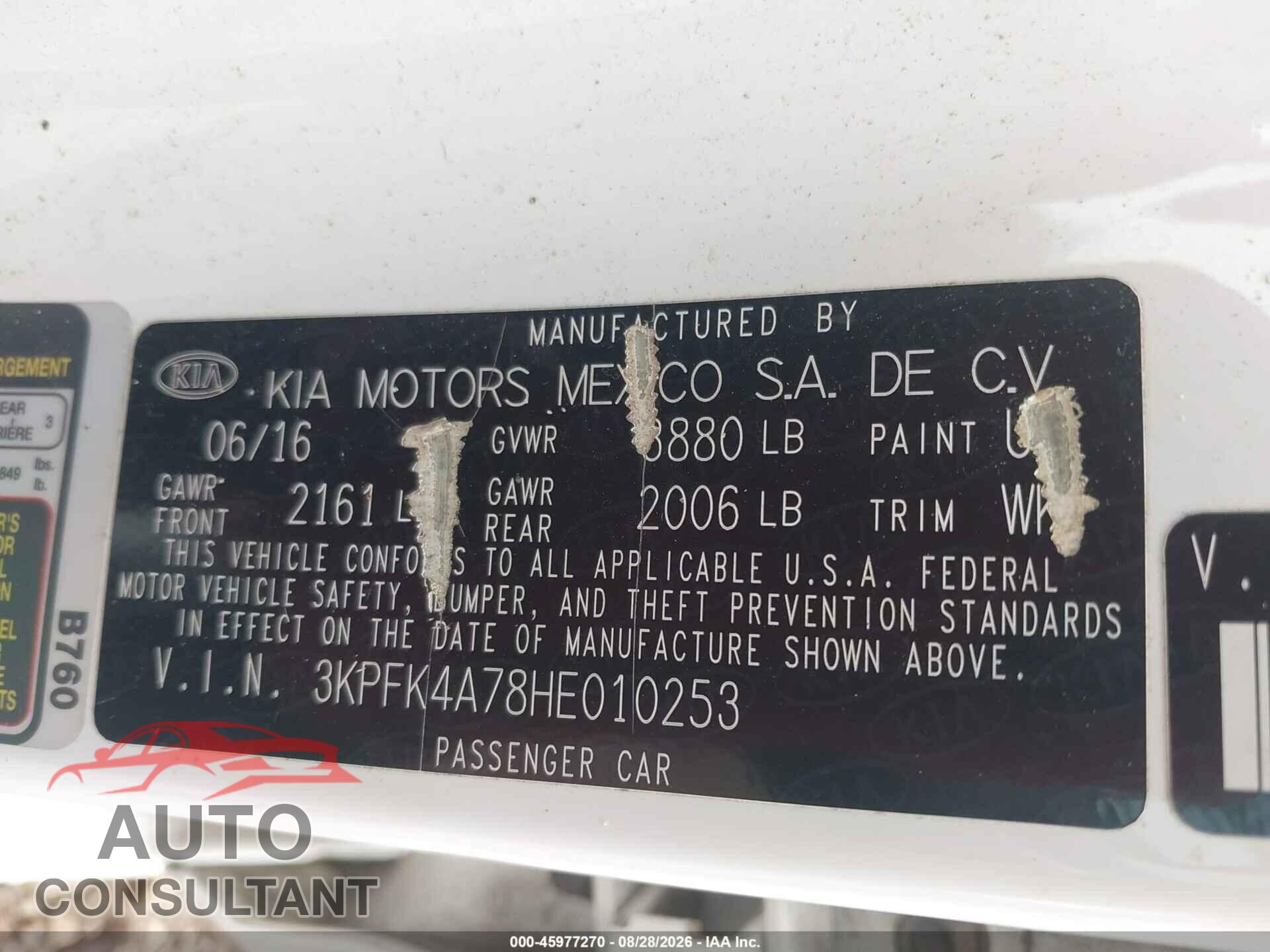 KIA FORTE 2017 - 3KPFK4A78HE010253