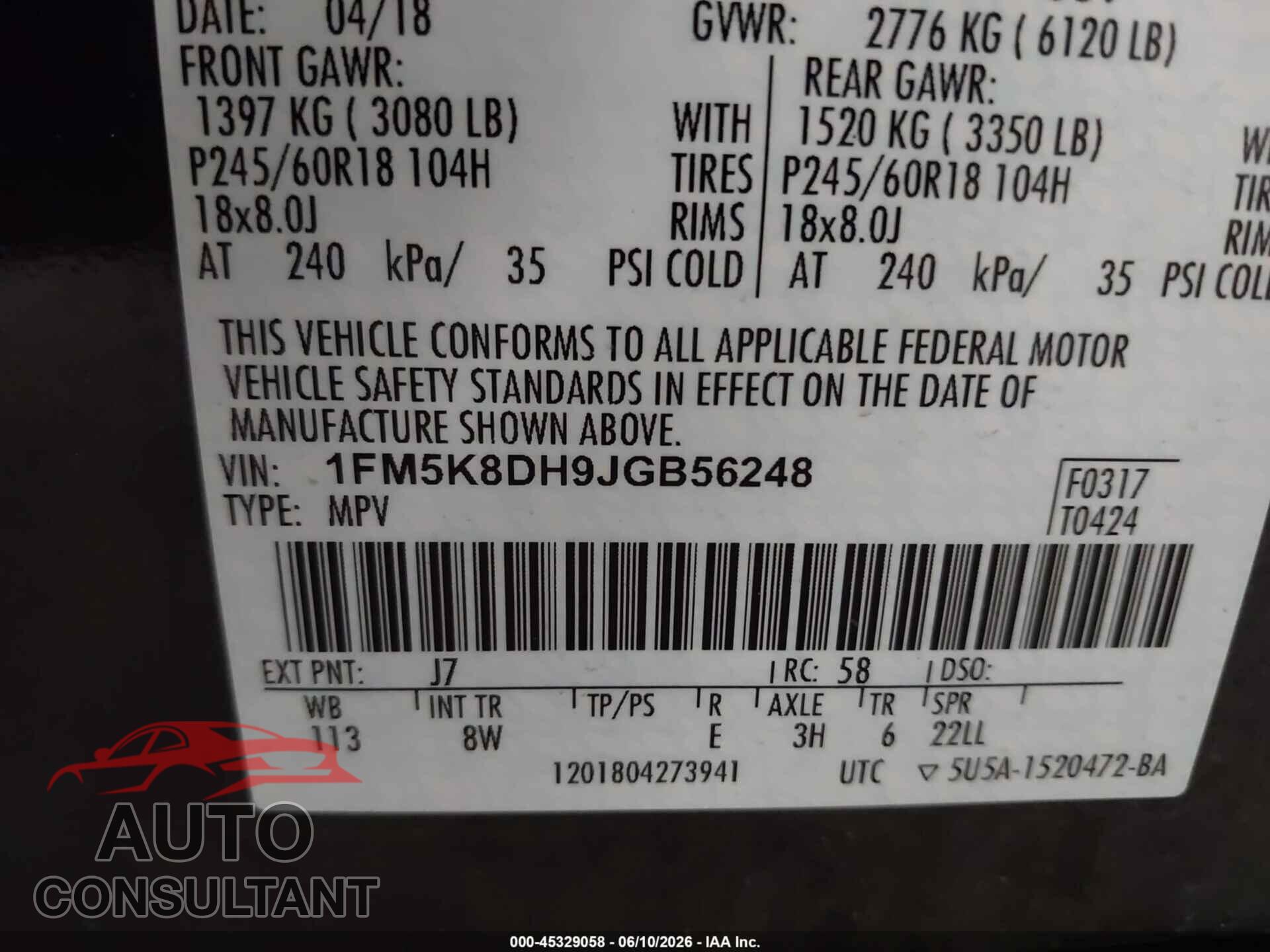 FORD EXPLORER 2018 - 1FM5K8DH9JGB56248