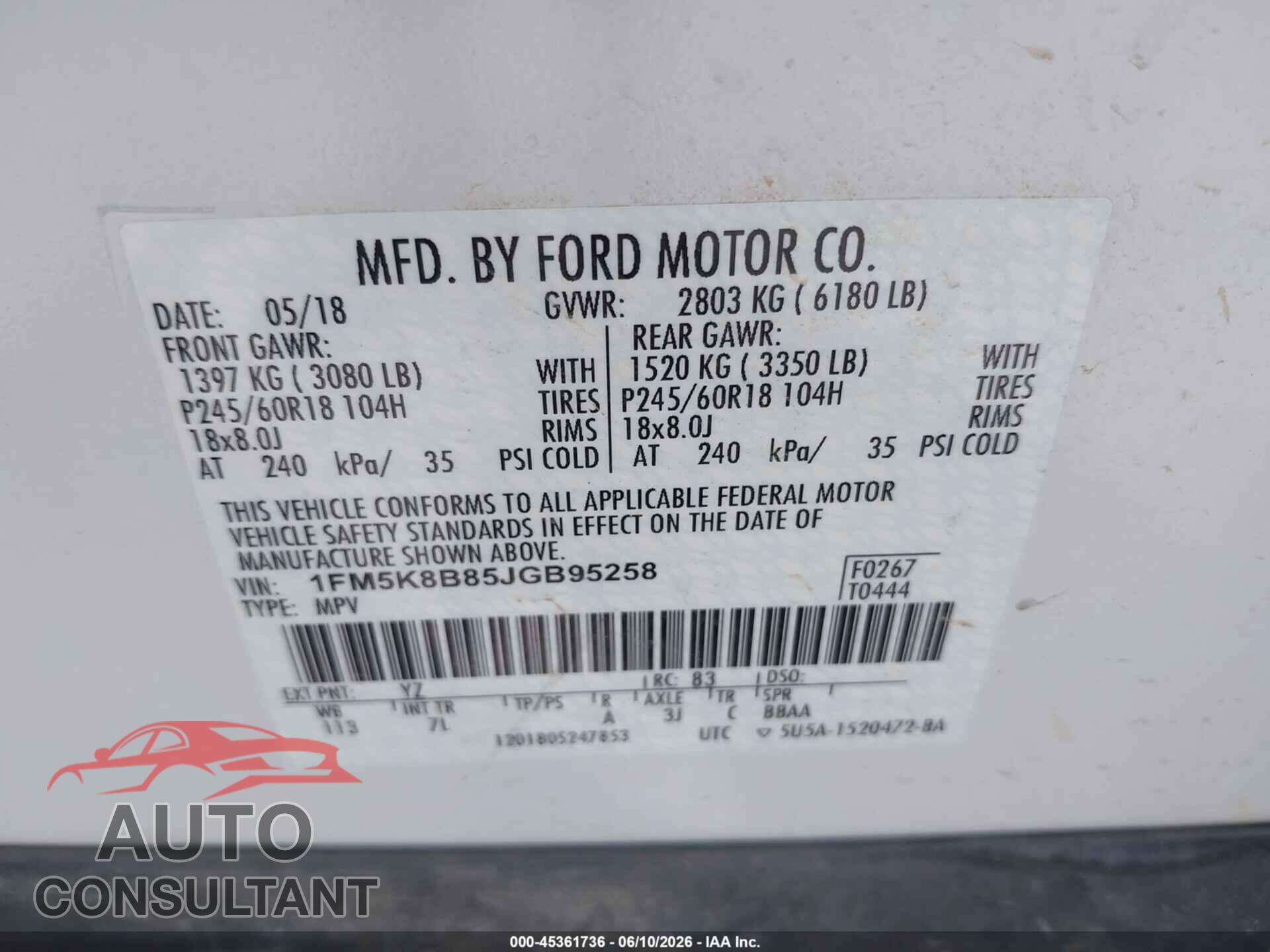 FORD EXPLORER 2018 - 1FM5K8B85JGB95258