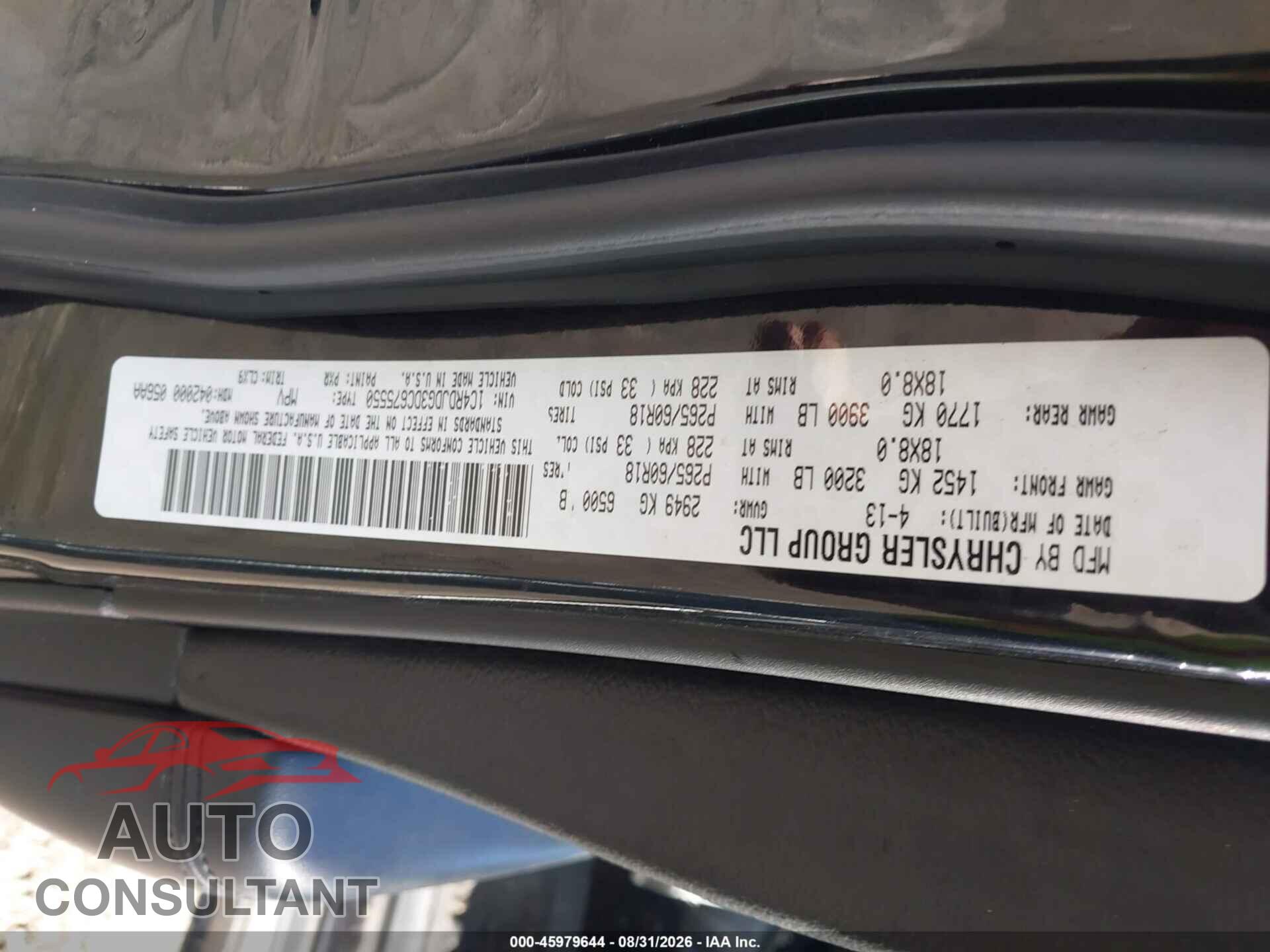 DODGE DURANGO 2013 - 1C4RDJDG3DC675550