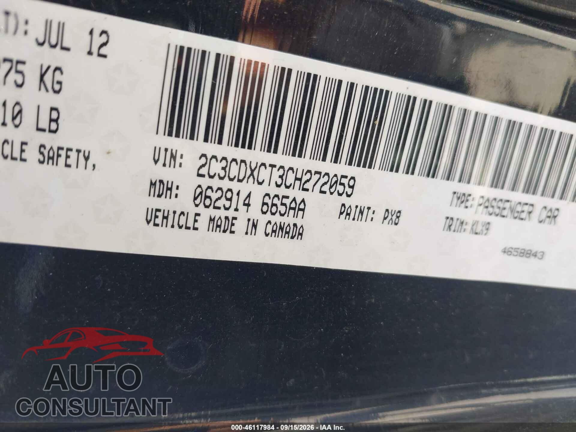 DODGE CHARGER 2012 - 2C3CDXCT3CH272059