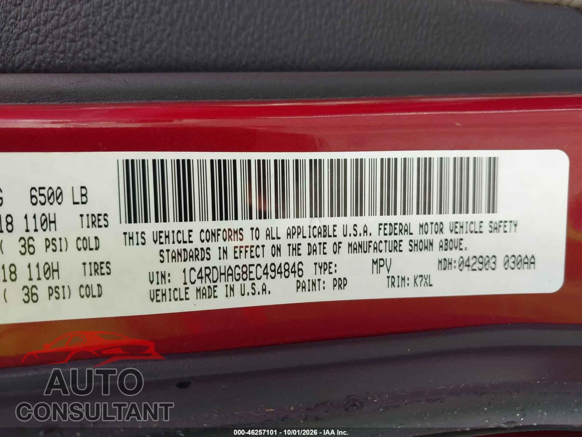 DODGE DURANGO 2014 - 1C4RDHAG8EC494846