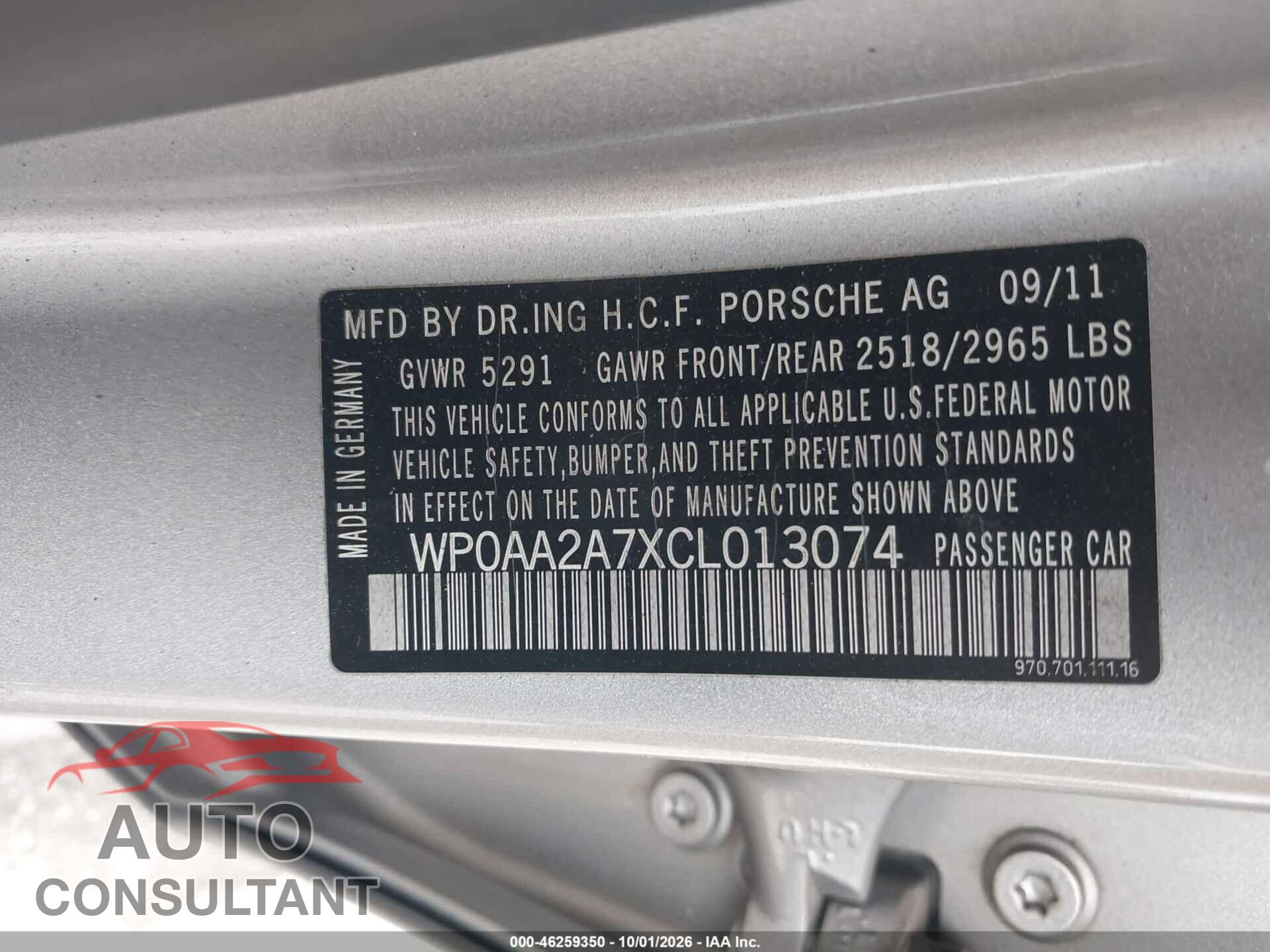 PORSCHE PANAMERA 2012 - WP0AA2A7XCL013074