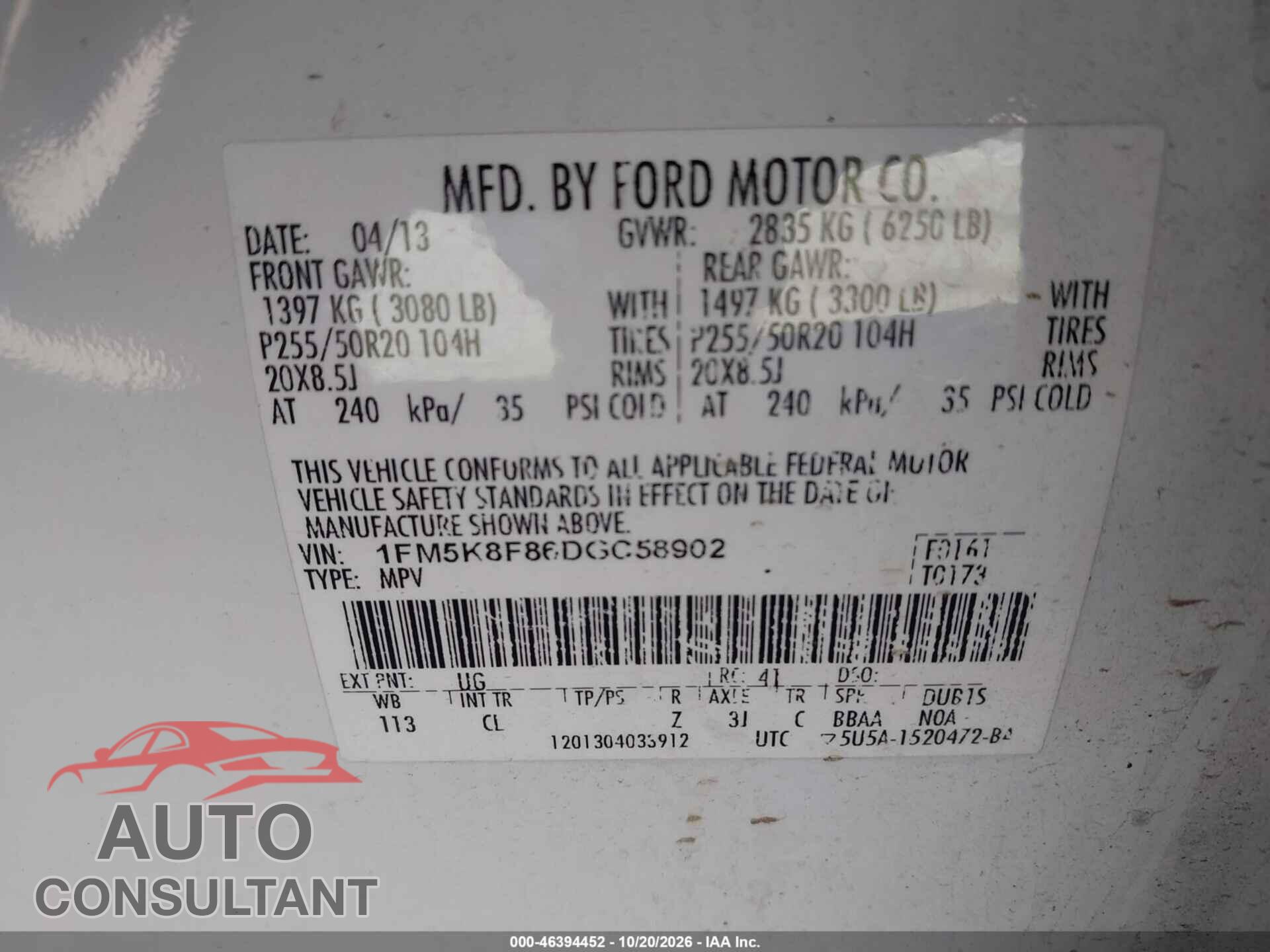 FORD EXPLORER 2013 - 1FM5K8F86DGC58902