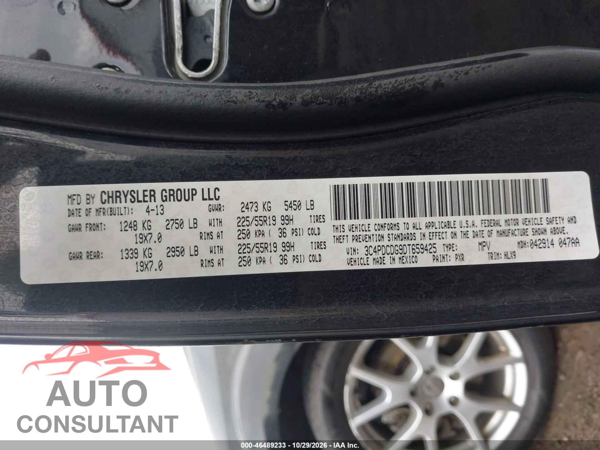 DODGE JOURNEY 2013 - 3C4PDCDG9DT659425