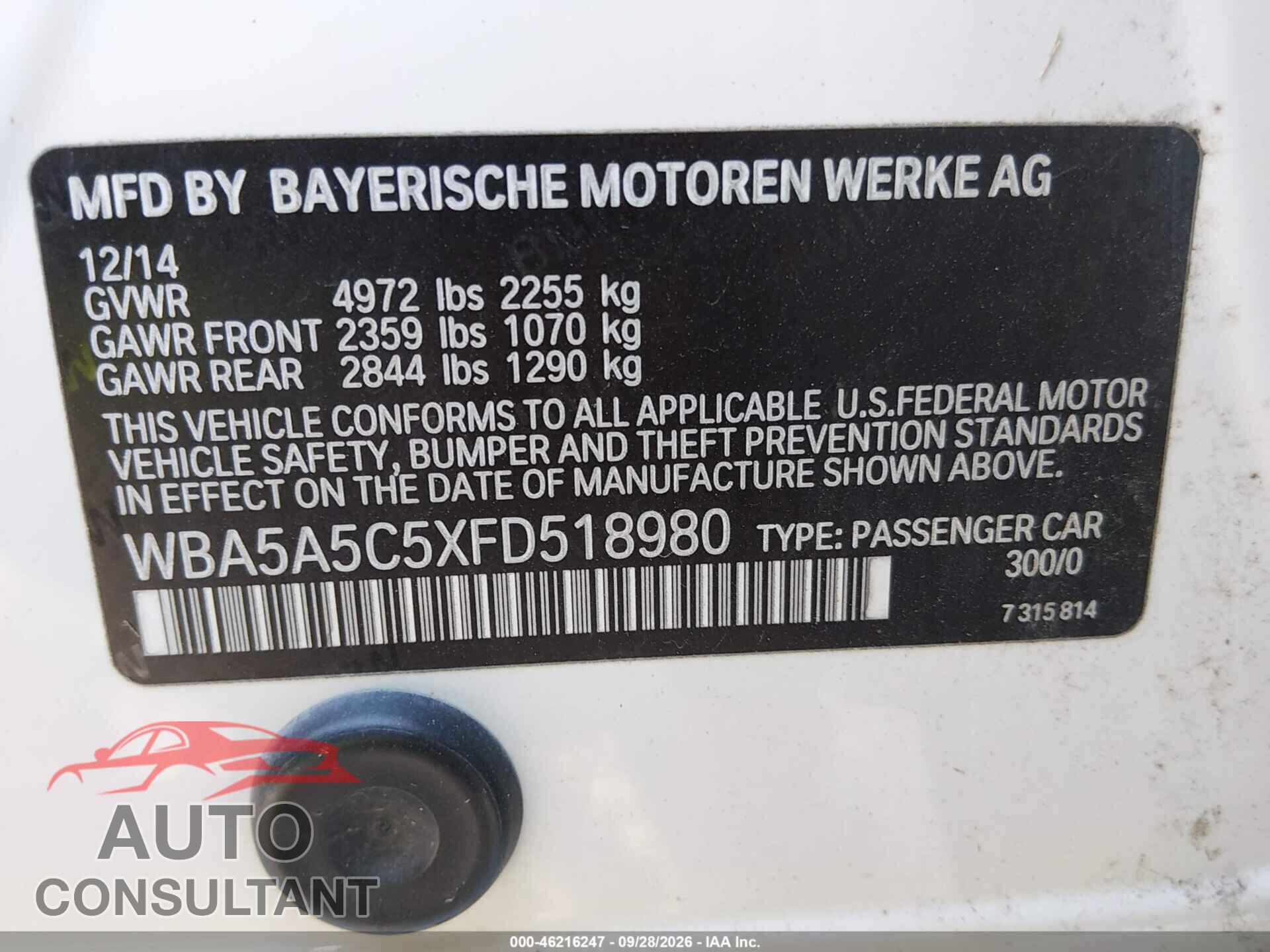 BMW 528I 2015 - WBA5A5C5XFD518980