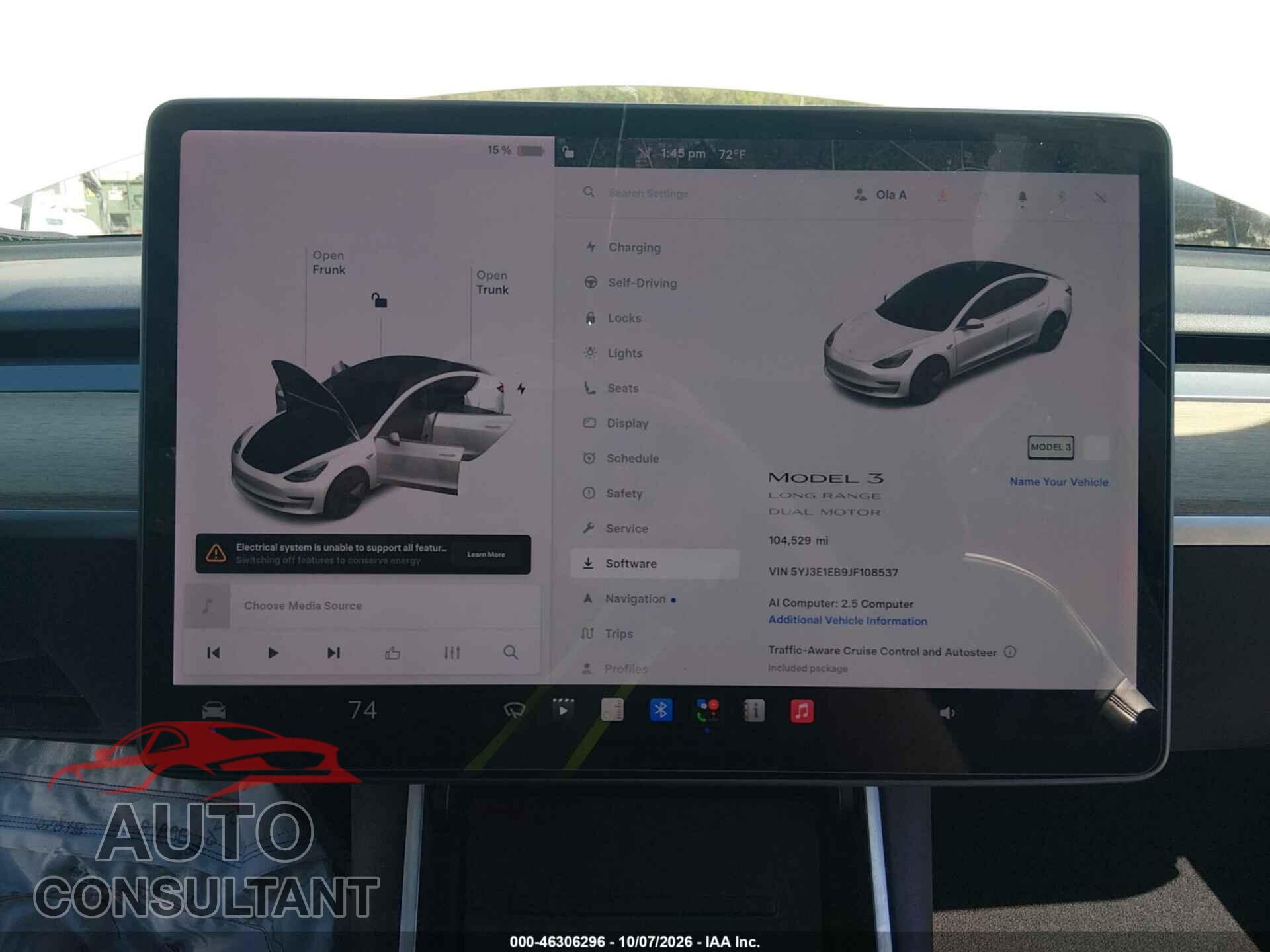 TESLA MODEL 3 2018 - 5YJ3E1EB9JF108537