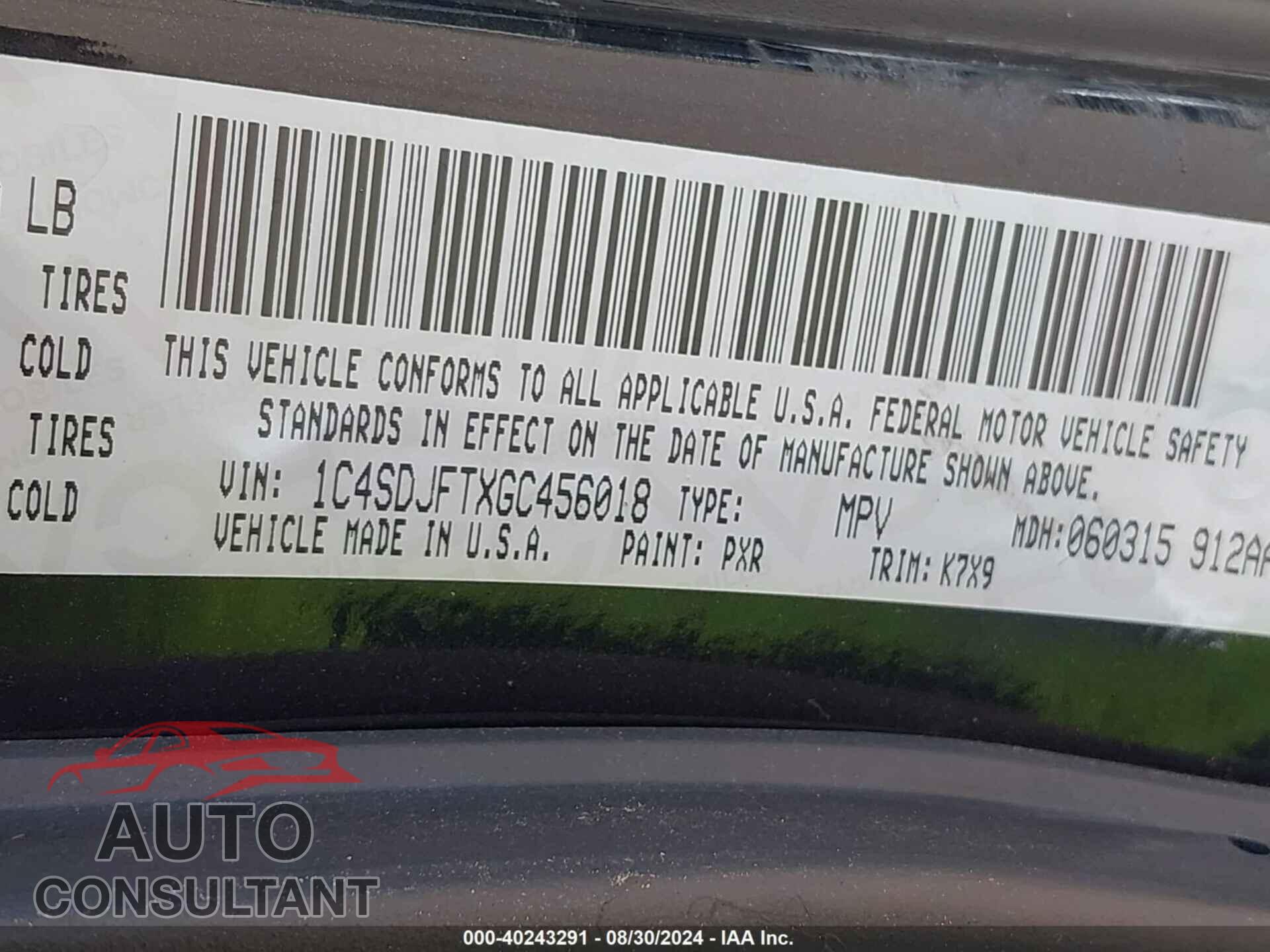 DODGE DURANGO 2016 - 1C4SDJFTXGC456018