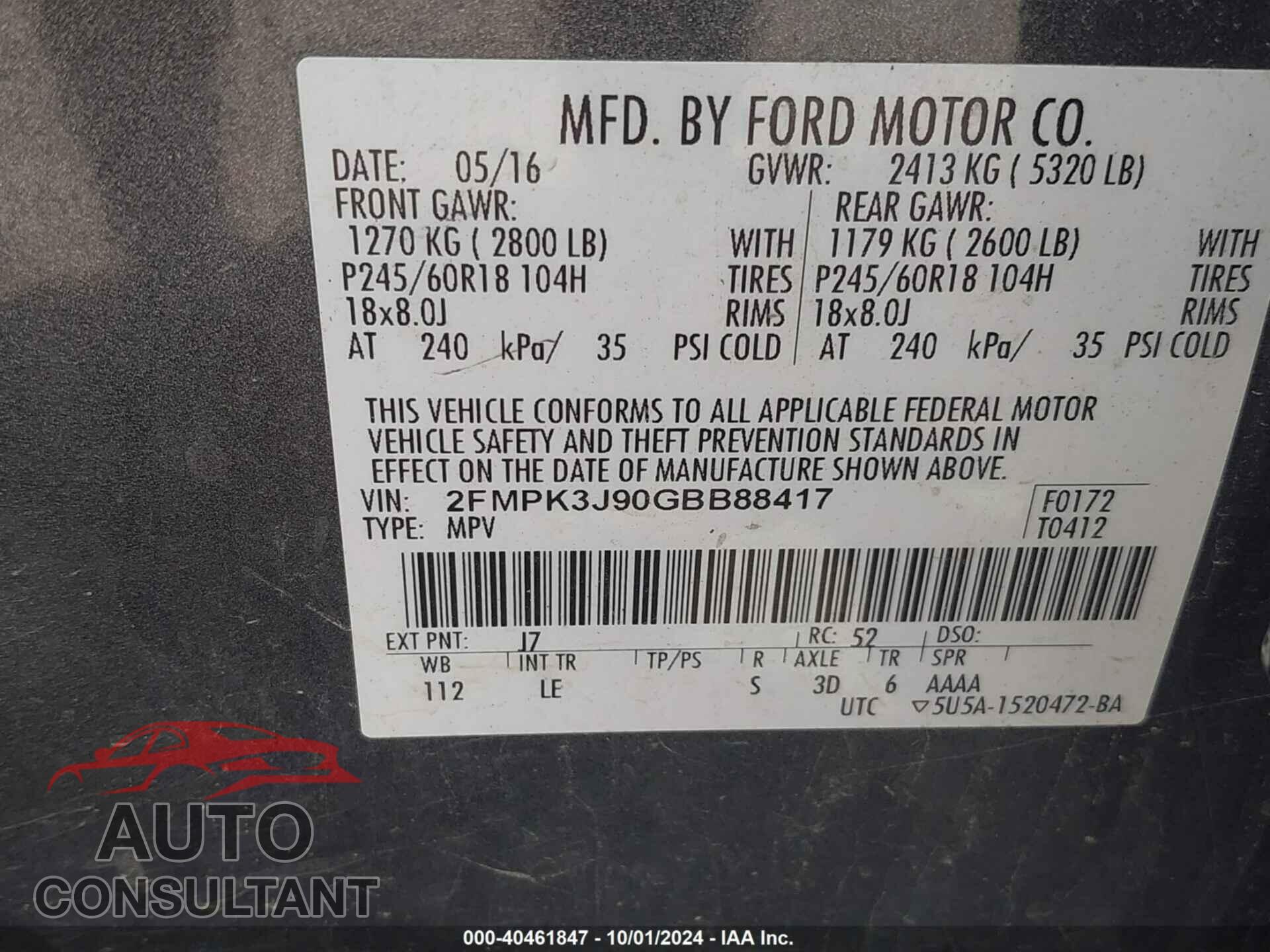 FORD EDGE 2016 - 2FMPK3J90GBB88417