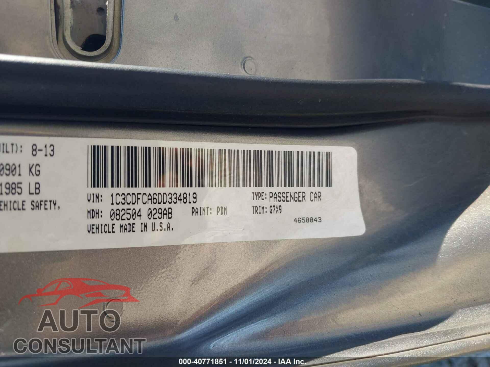 DODGE DART 2013 - 1C3CDFCA6DD334819